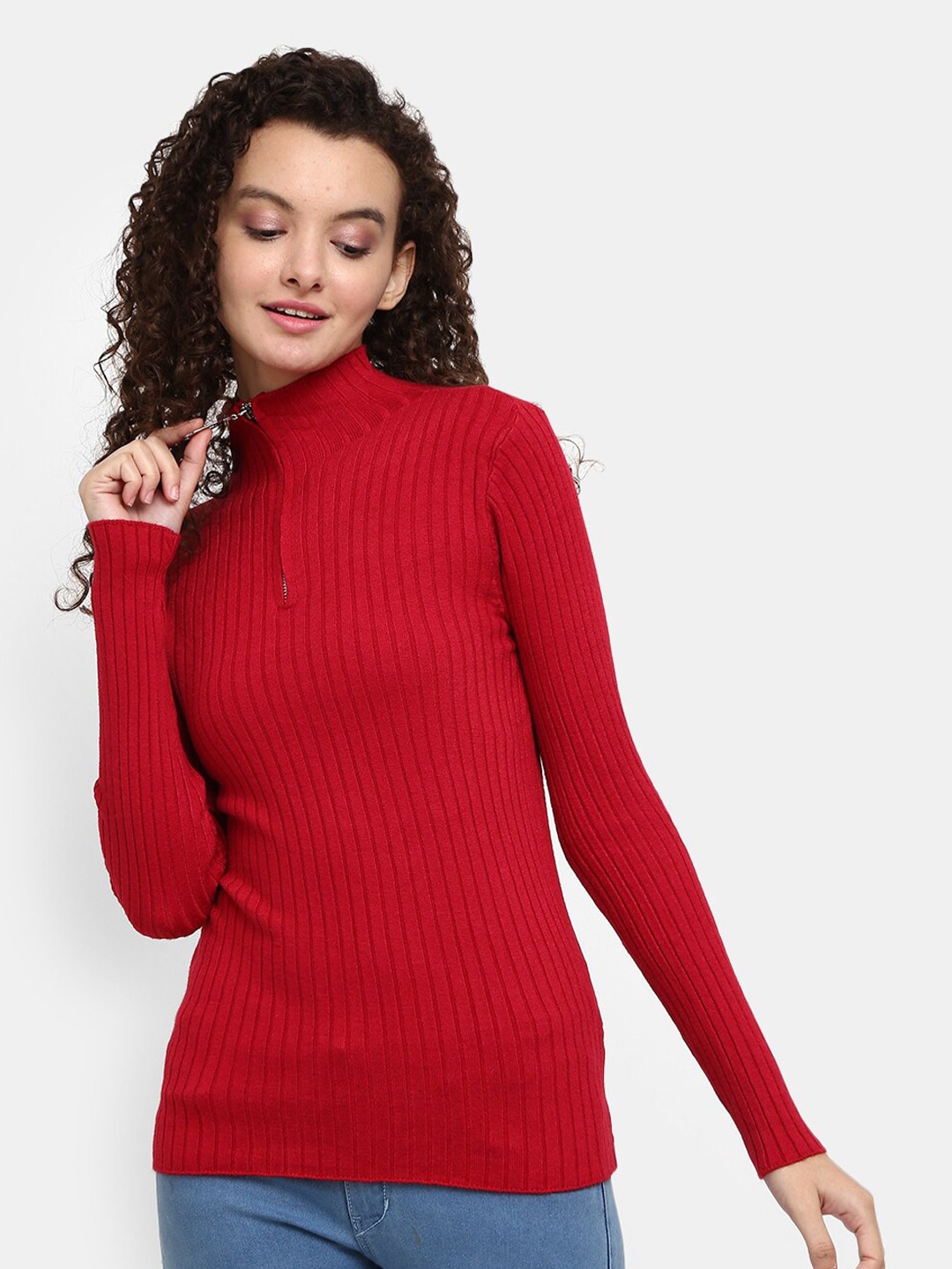 

V-Mart Ribbed Cotton Pullover, Maroon