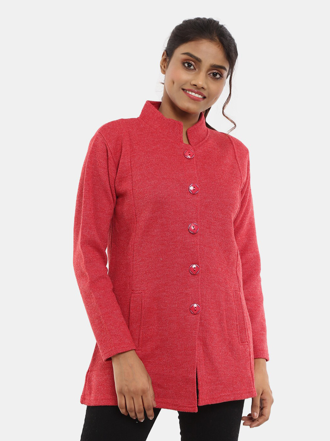 

V-Mart Mock Collar Acrylic Cardigan, Orange