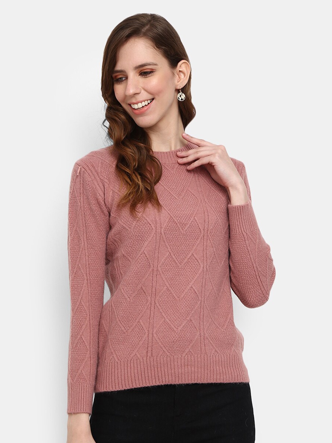 

V-Mart Round Neck Cotton Cable Knit Pullover Sweaters, Rust