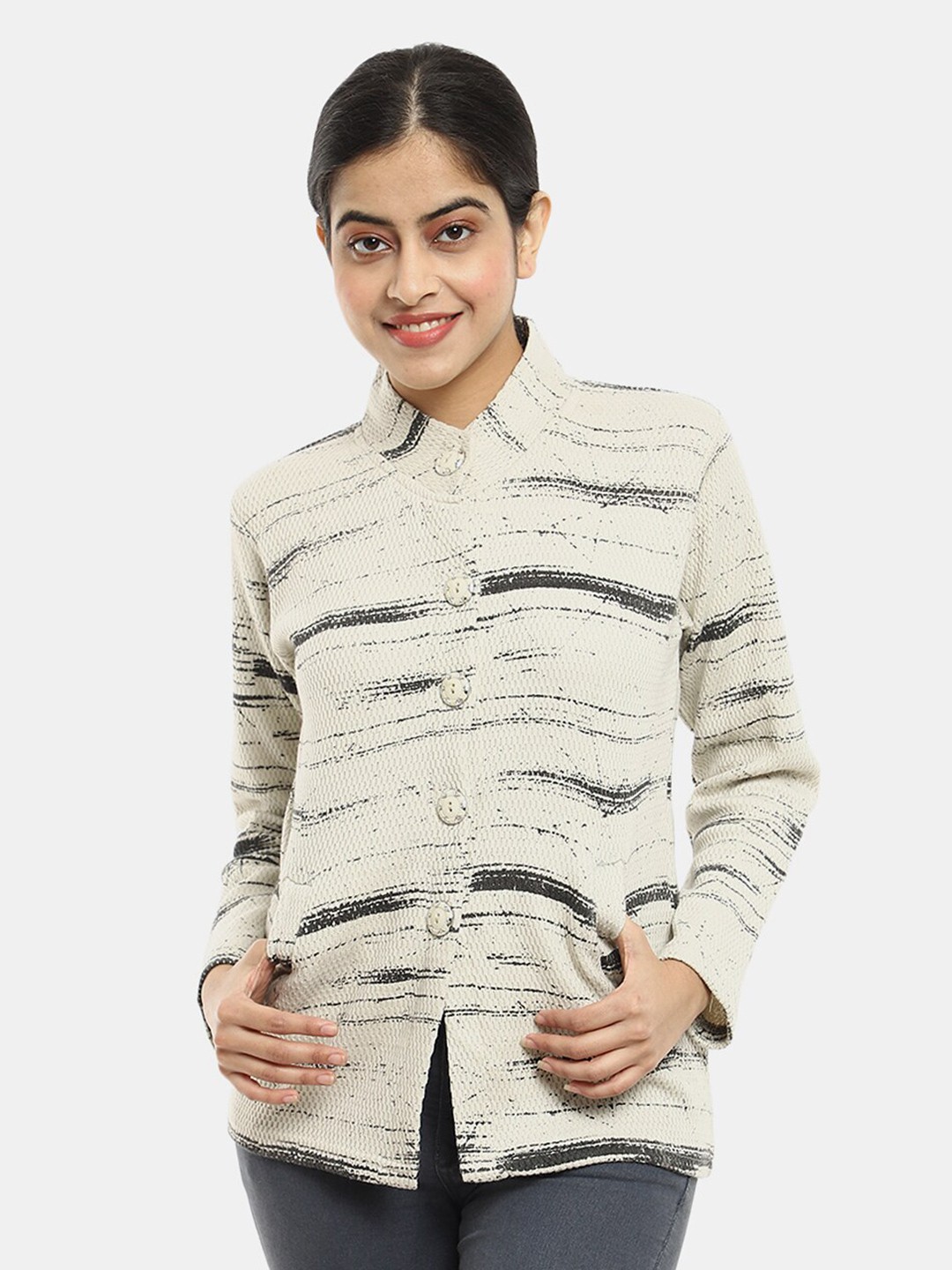 

V-Mart Abstract Printed Acrylic Cardigan, Off white