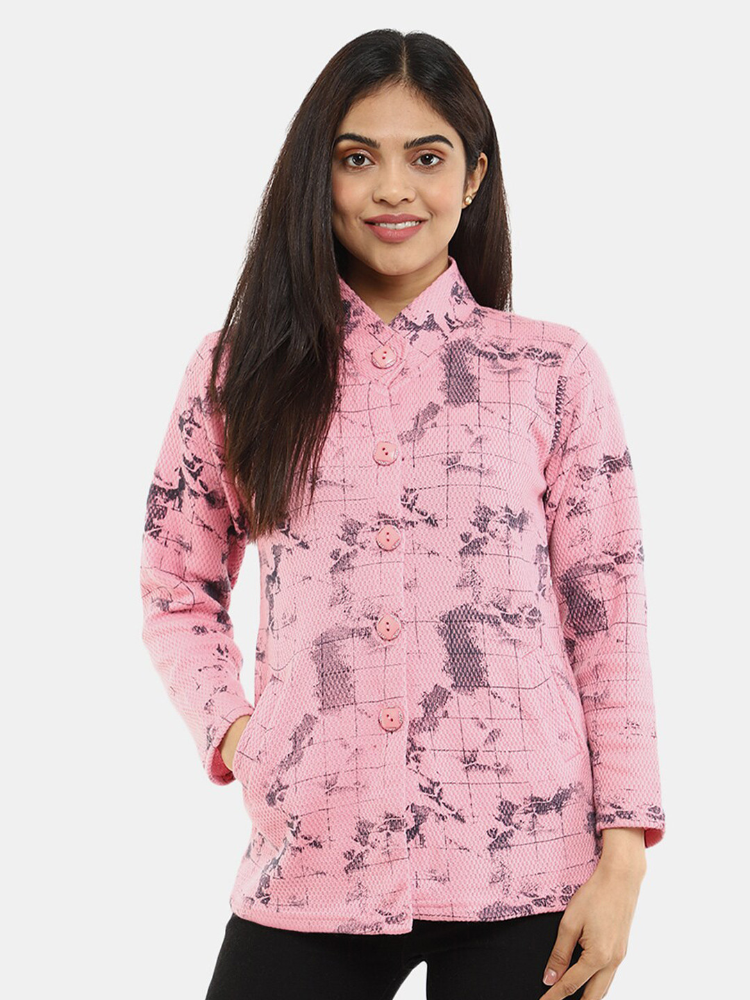 

V-Mart Abstract Printed Acrylic Cardigan, Pink