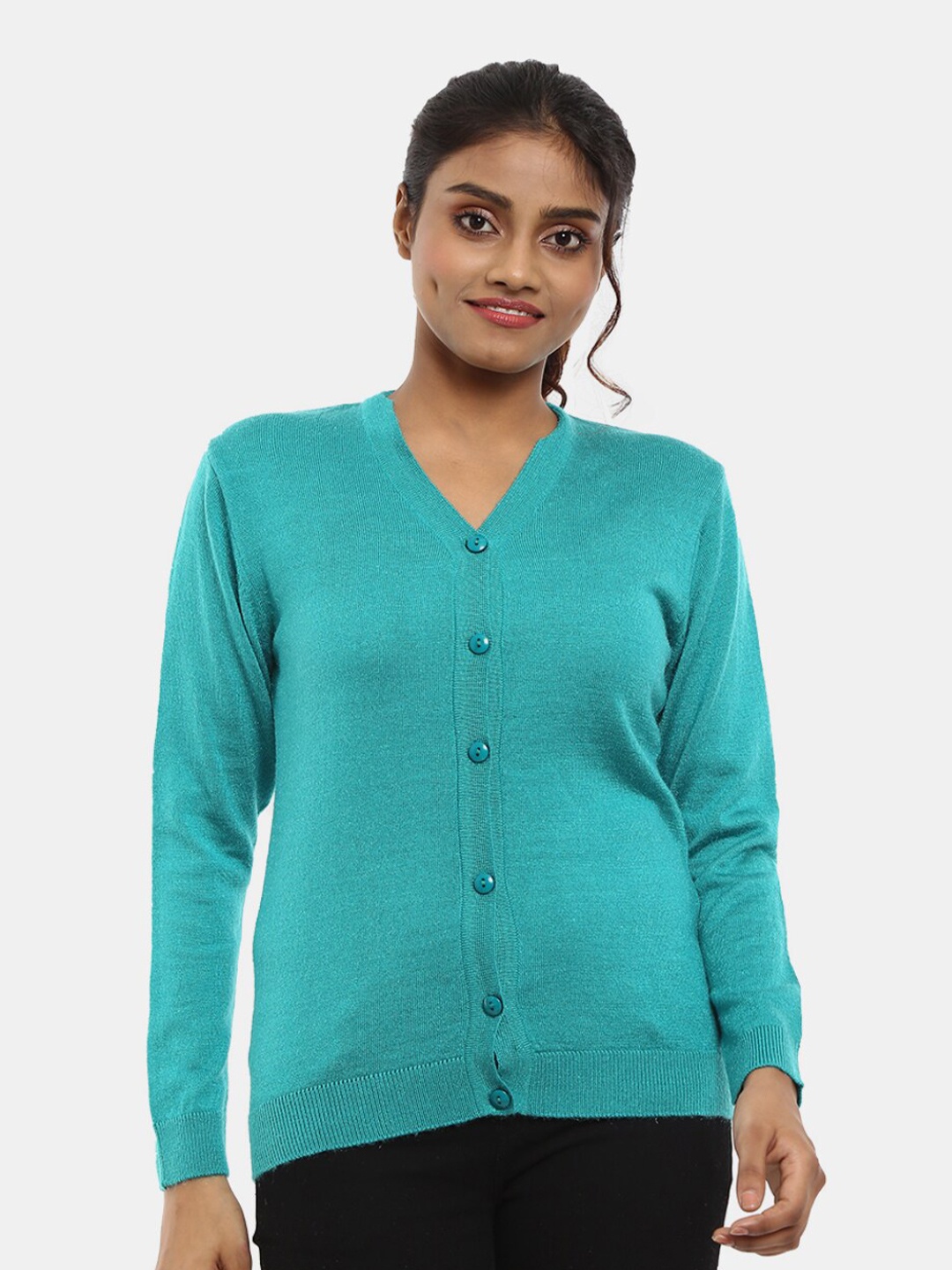 

V-Mart V-Neck Cotton Cardigan Sweater, Turquoise blue