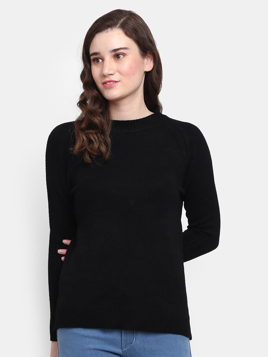 

V-Mart Self Design Knit Round Neck Cotton Pullover, Black