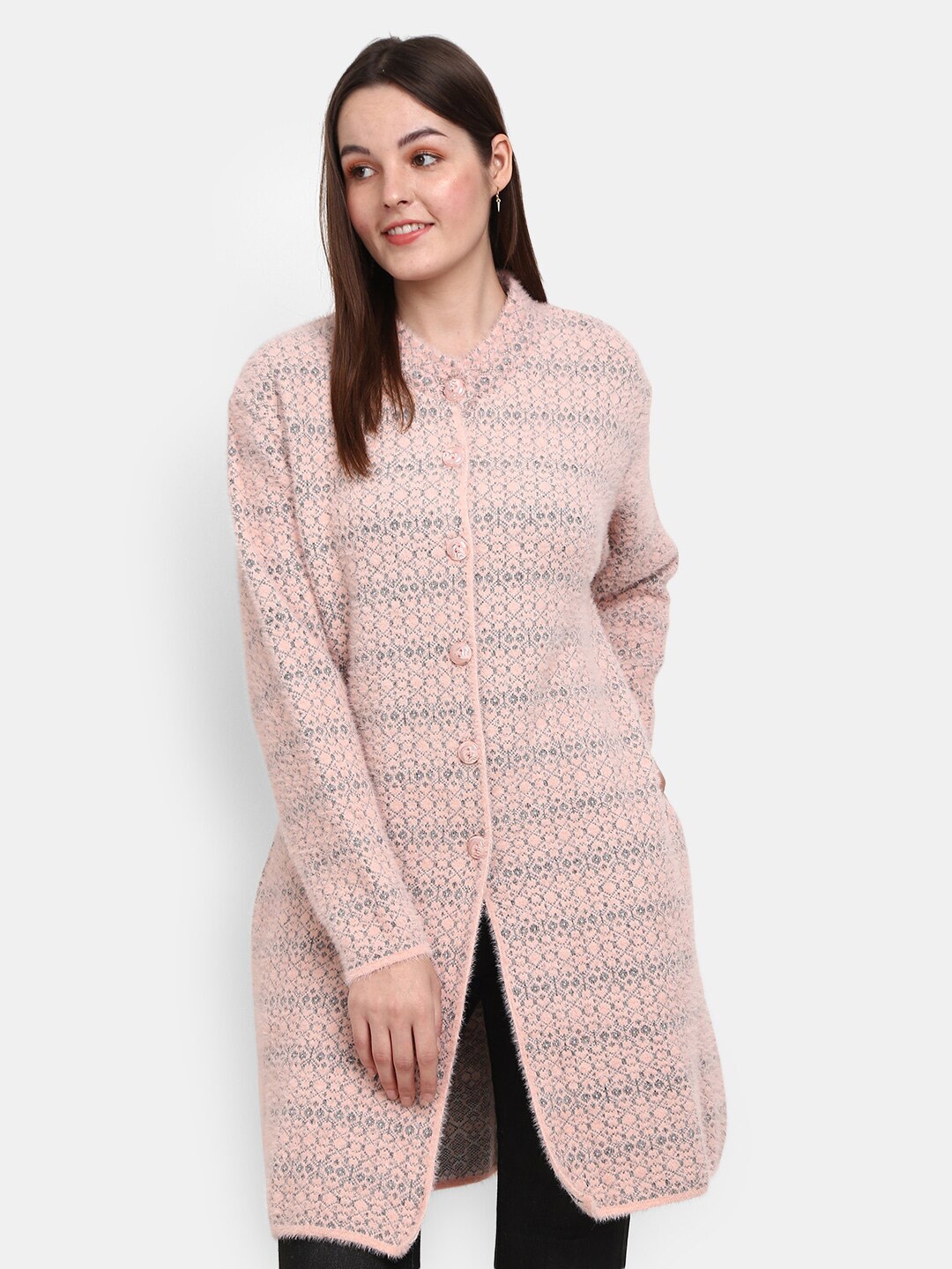 

V-Mart Boucle Longline Acrylic Cardigan, Pink