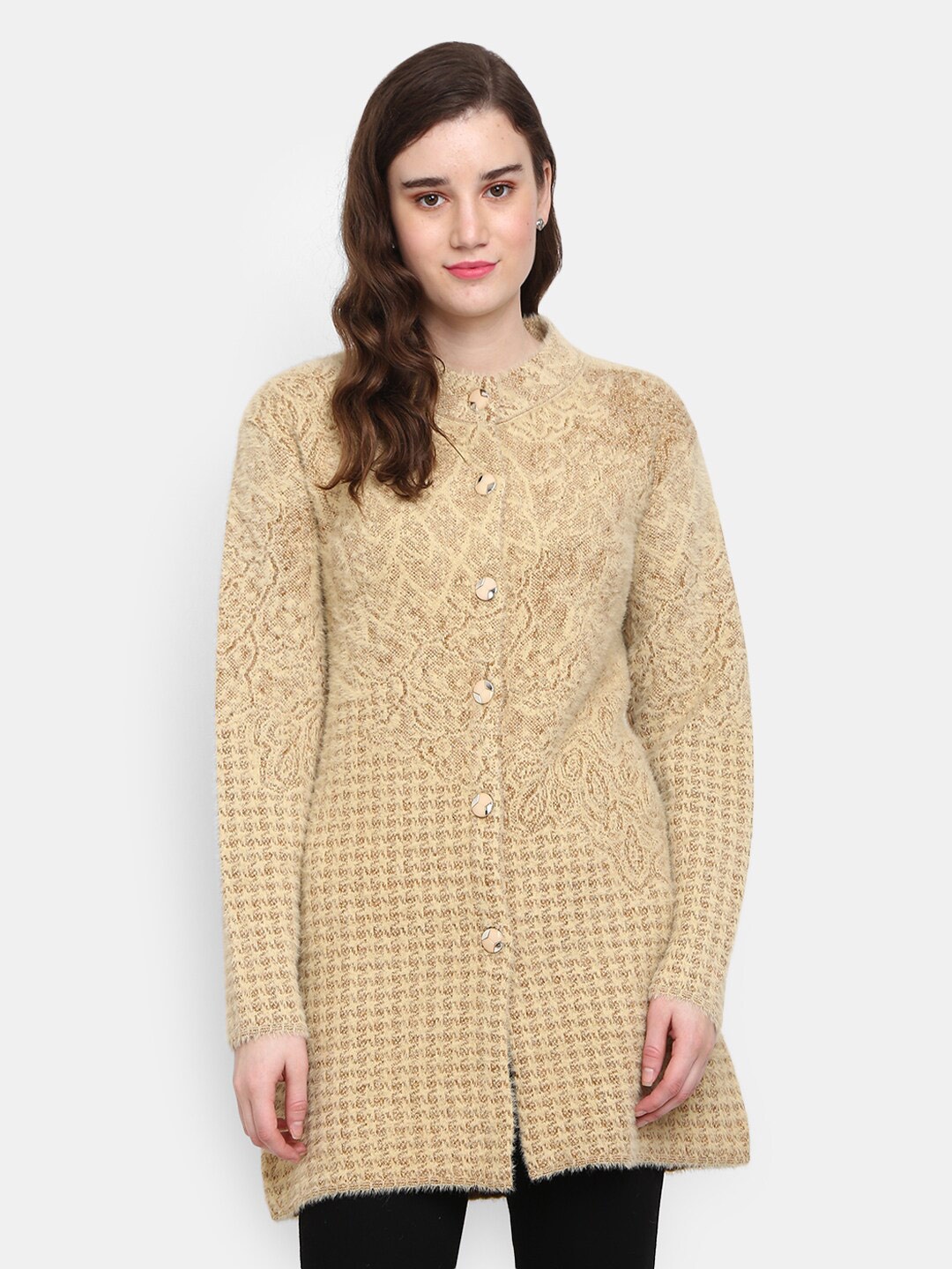 

V-Mart Abstract Longline Cotton Cardigan, Brown