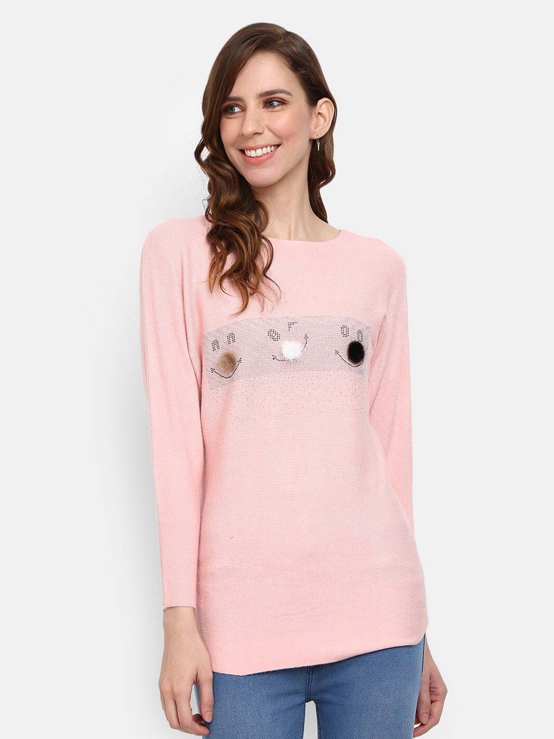 

V-Mart Embellished Cotton Pullover Sweater, Pink