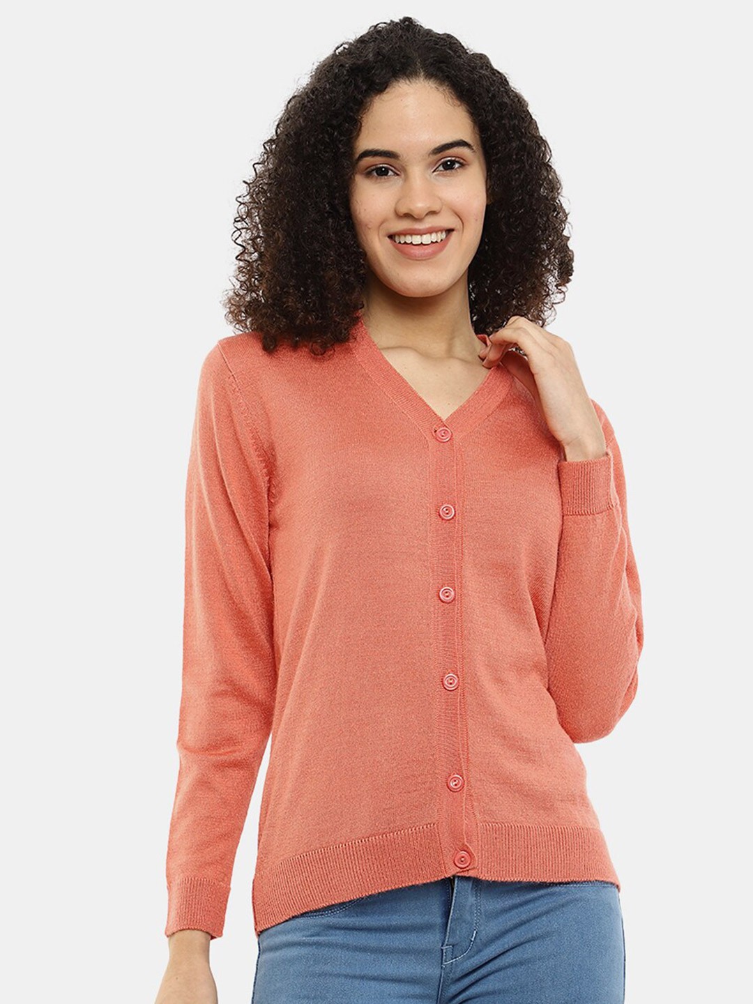 

V-Mart V-Neck Cotton Cardigan, Orange