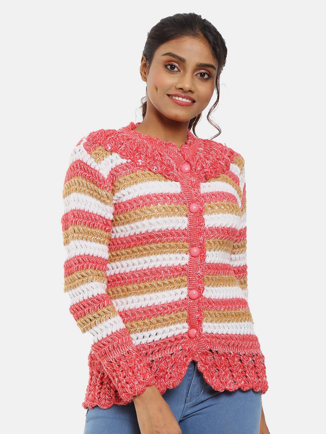 

V-Mart Cable Knit Acrylic Cardigan Sweater, Orange
