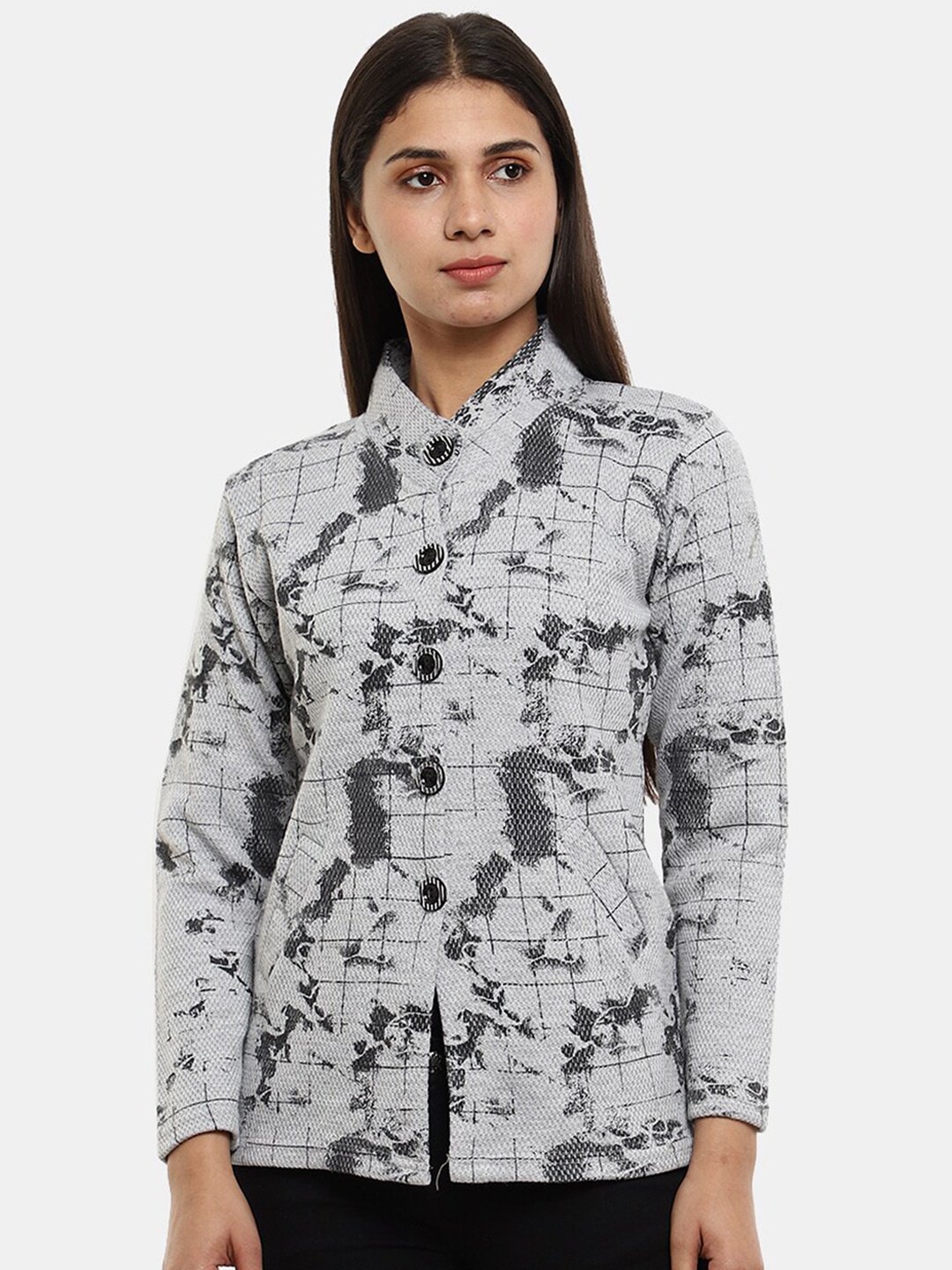 V-Mart Abstract Printed Acrylic Cardigan, Grey
