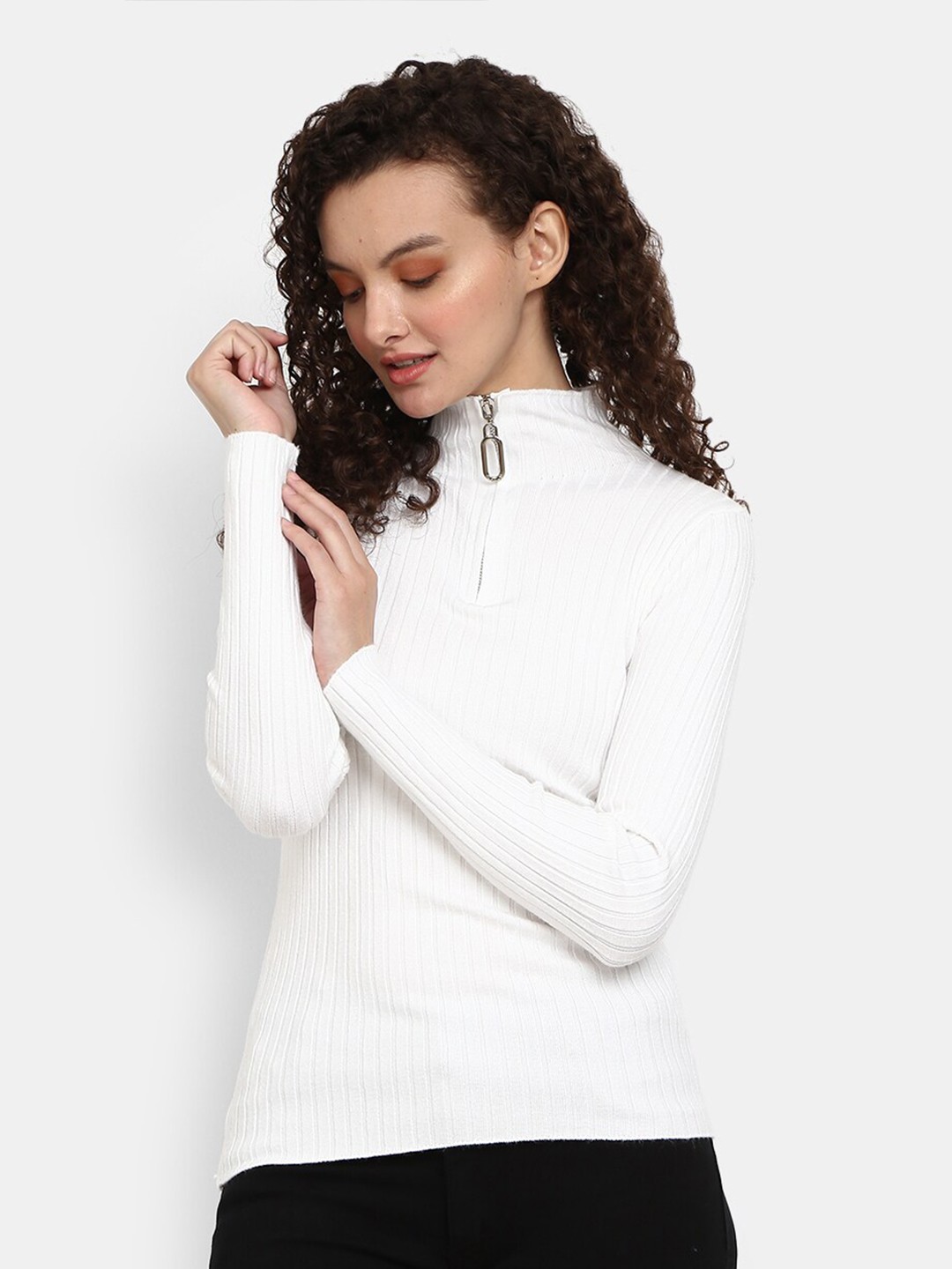 

V-Mart Ribbed Turtle Neck Cotton Pullover Sweater, White