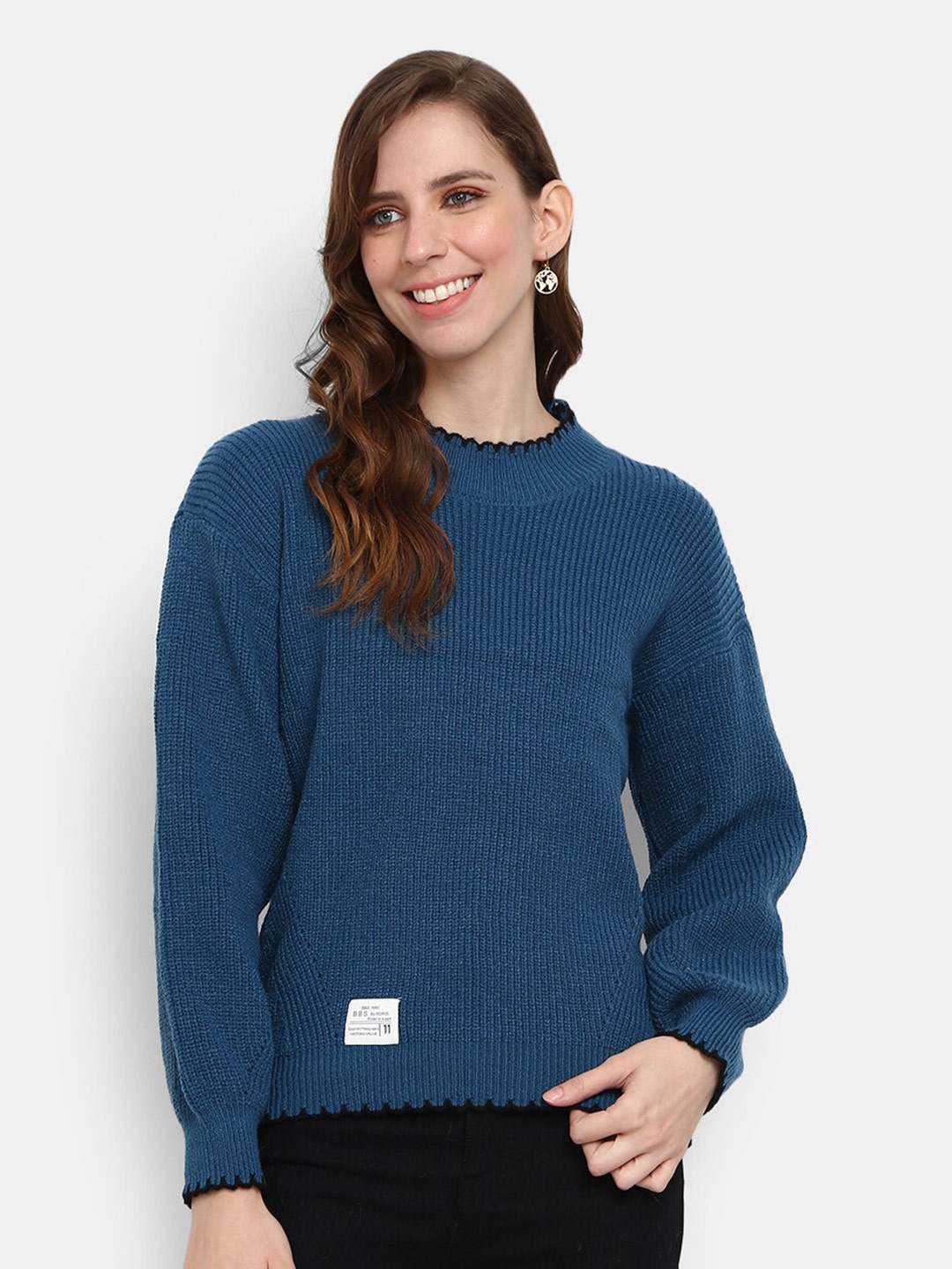 

V-Mart Ribbed Cotton Pullover Sweater, Navy blue