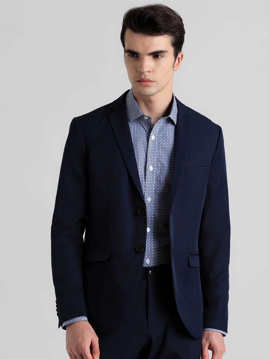 

Jack & Jones Notched Lapel Collar Single-Breasted Slim Fit Blazer, Navy blue