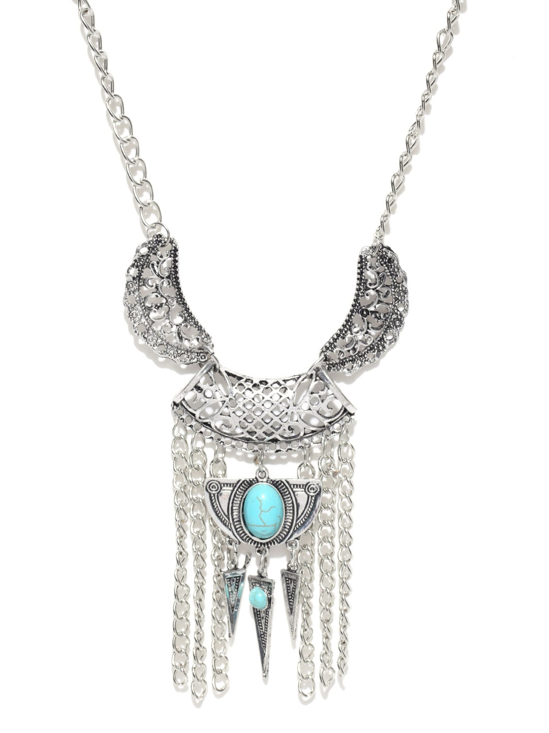 

Jewels Galaxy Oxidised Silver-Toned & Blue Handcrafted Necklace