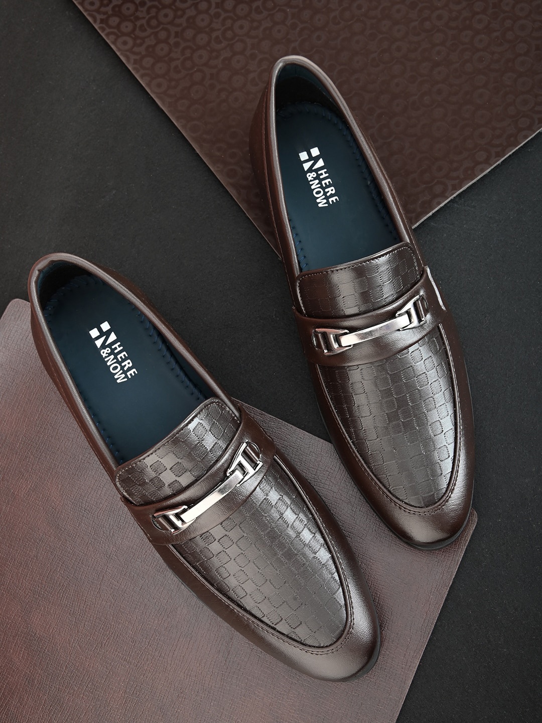 

HERE&NOW Men Brown Textured Formal Loafers