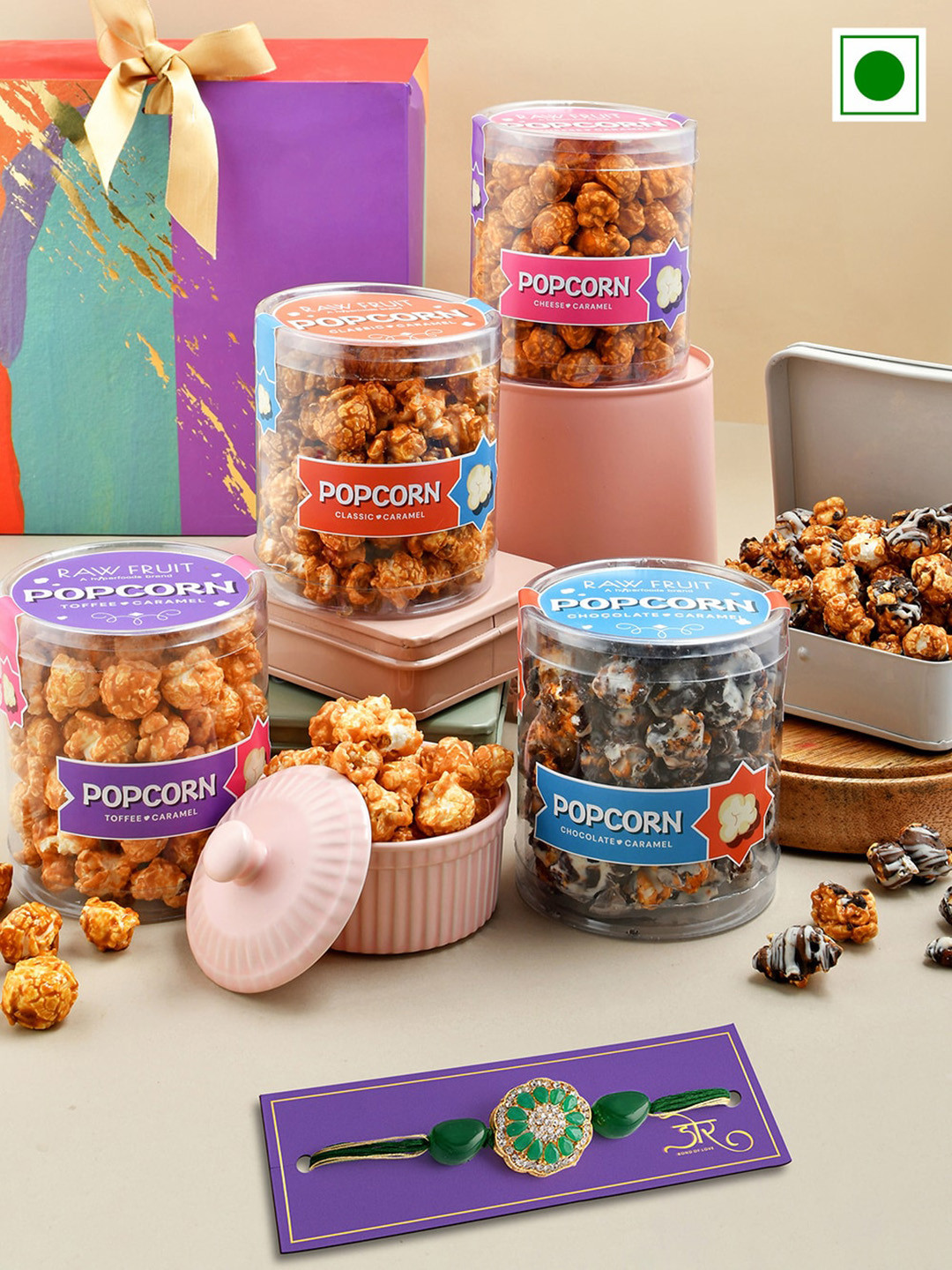 

RawFruit Assorted Gifts With Stone-Studded Rakhis, Purple