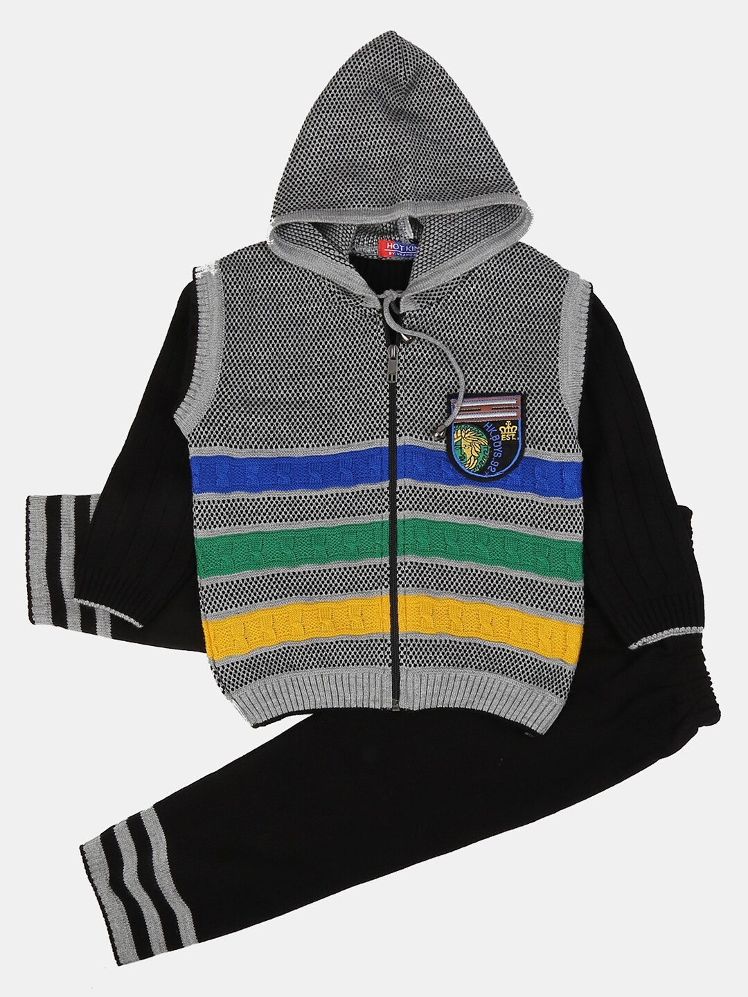 

V-Mart Boys Striped Sweater With Shorts, Black