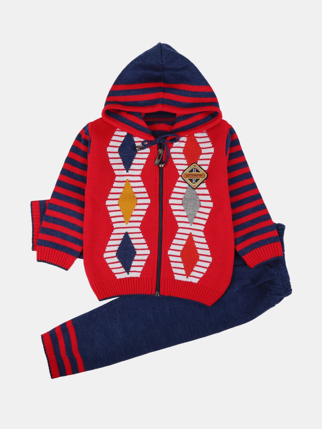 V-Mart Boys Self Design Sweater With Trousers, Red