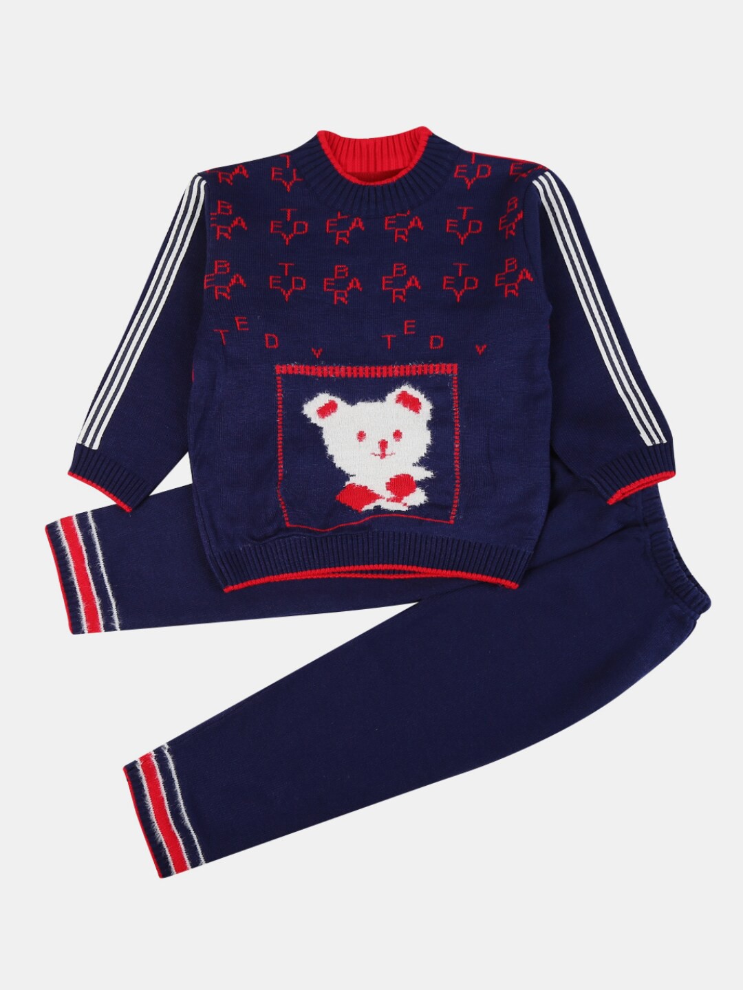 

V-Mart Boys Self Design Sweater With Trousers, Blue