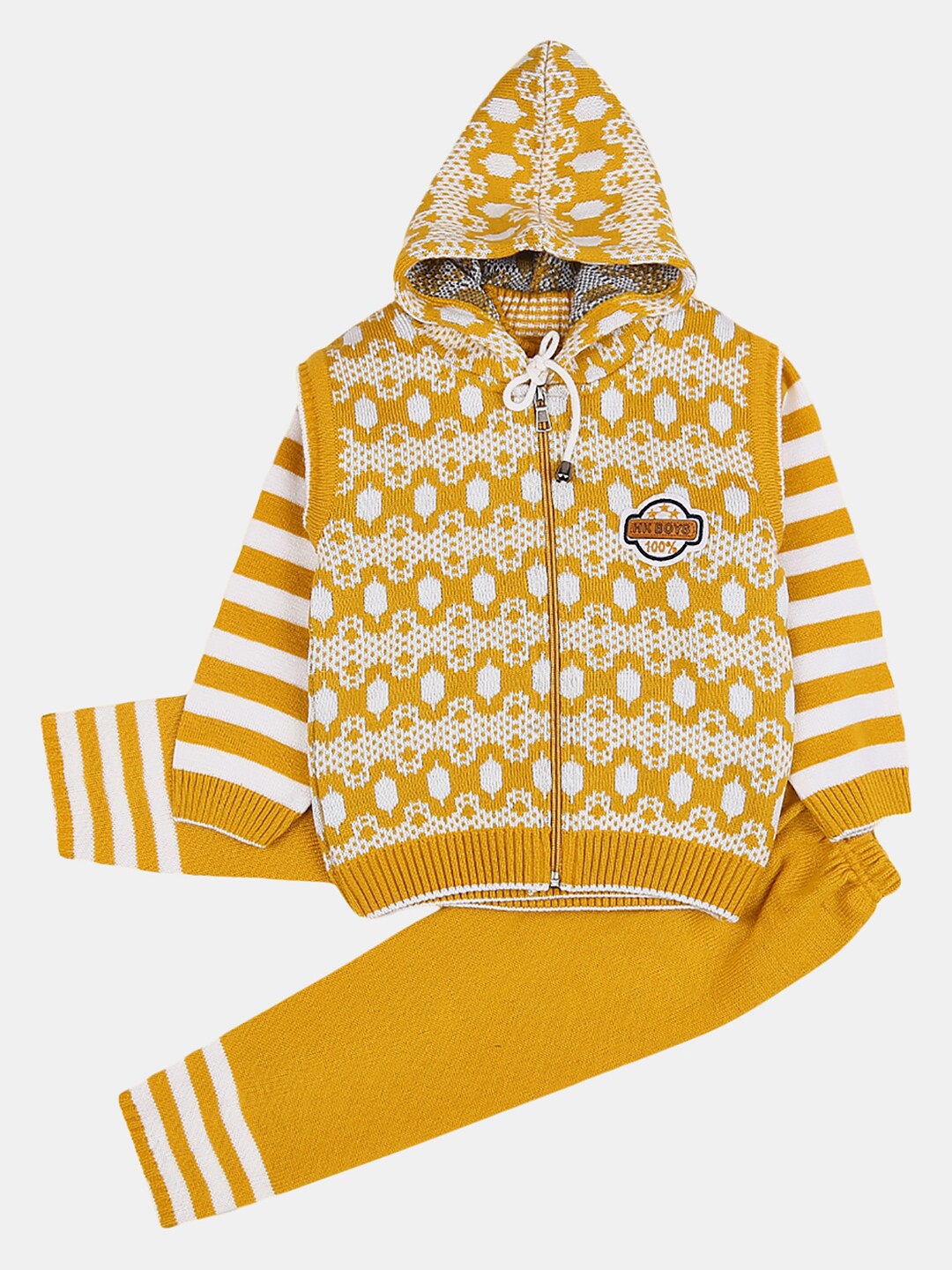 

V-Mart Boys Self Design Sweater With Trousers, Gold
