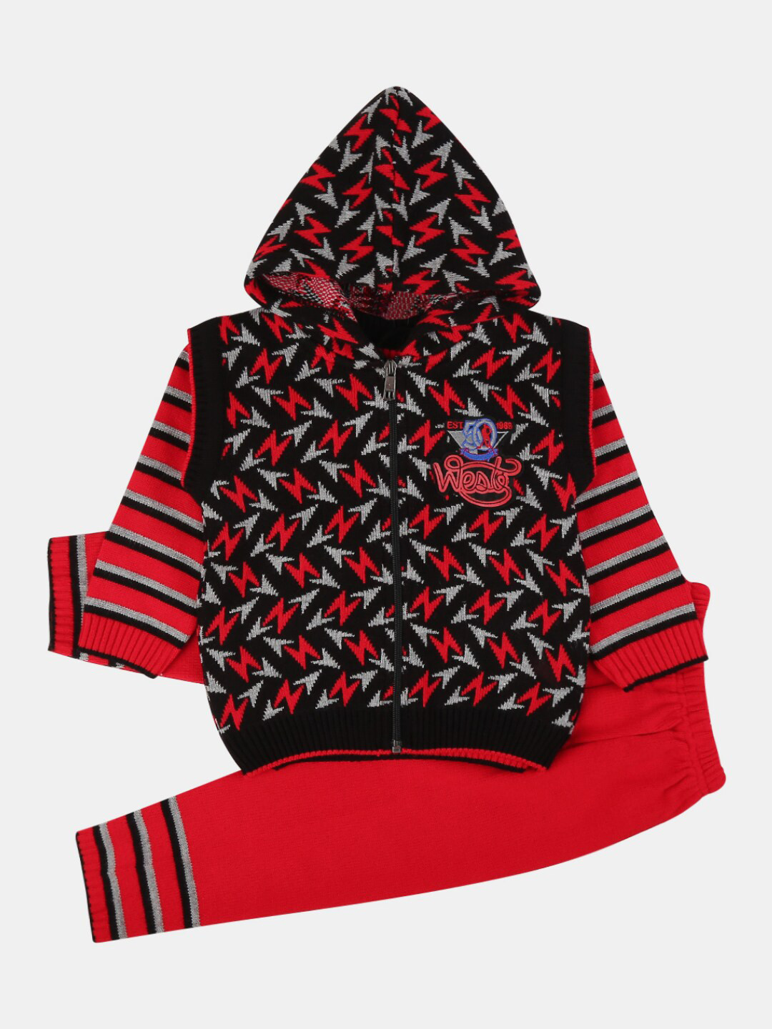 

V-Mart Boys Self Design Sweater With Trousers, Black