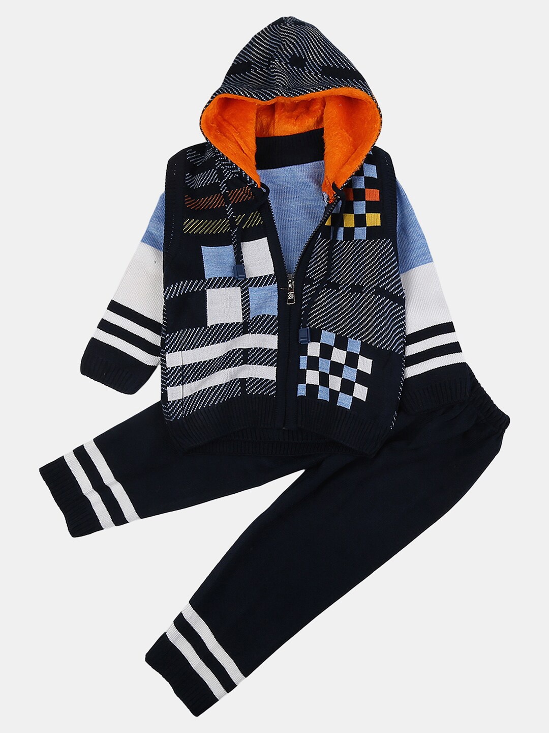 

V-Mart Boys Self Design Sweater With Trousers, Blue