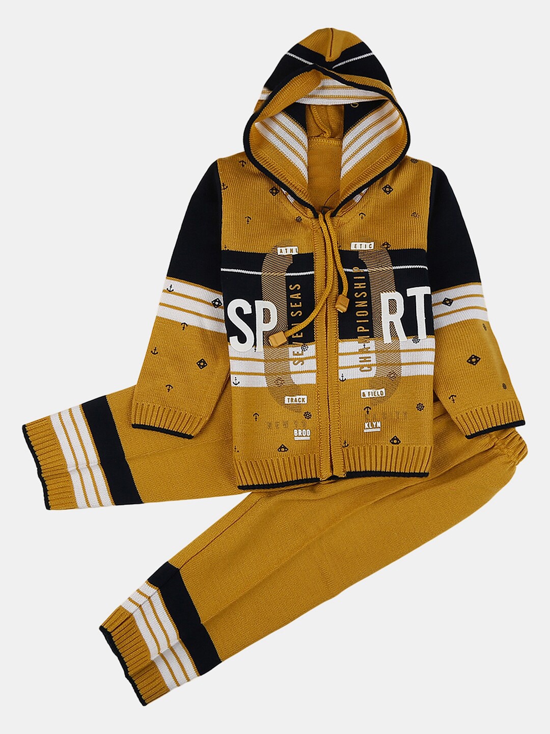 

V-Mart Boys Self Design Sweater With Trousers, Gold