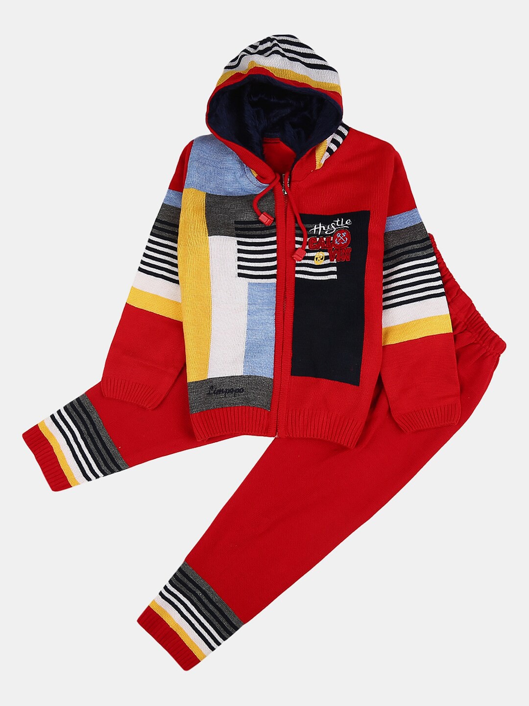 

V-Mart Boys Self Design Sweater With Trousers, Red