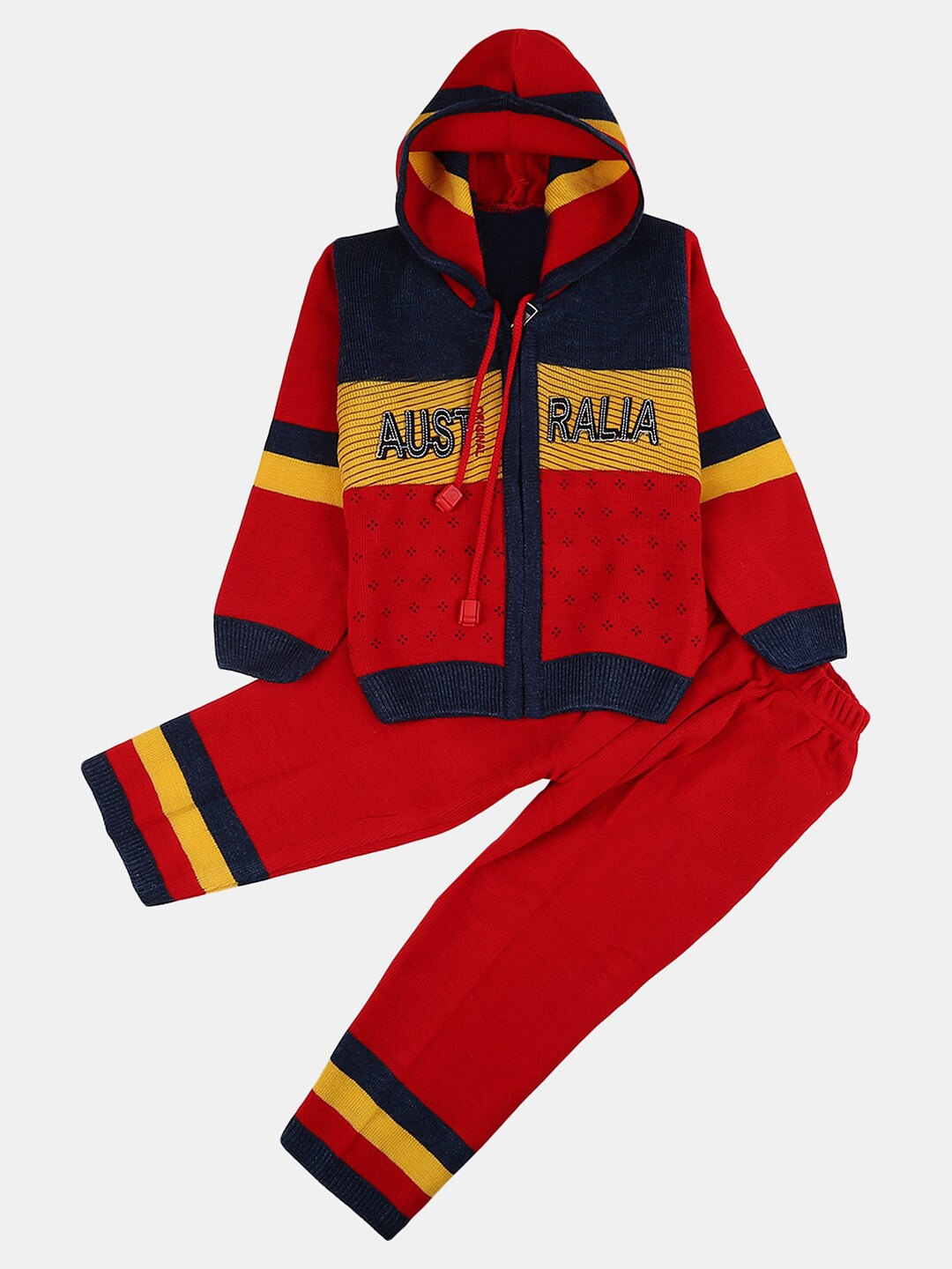 

V-Mart Boys Self Design Sweater With Trousers, Red