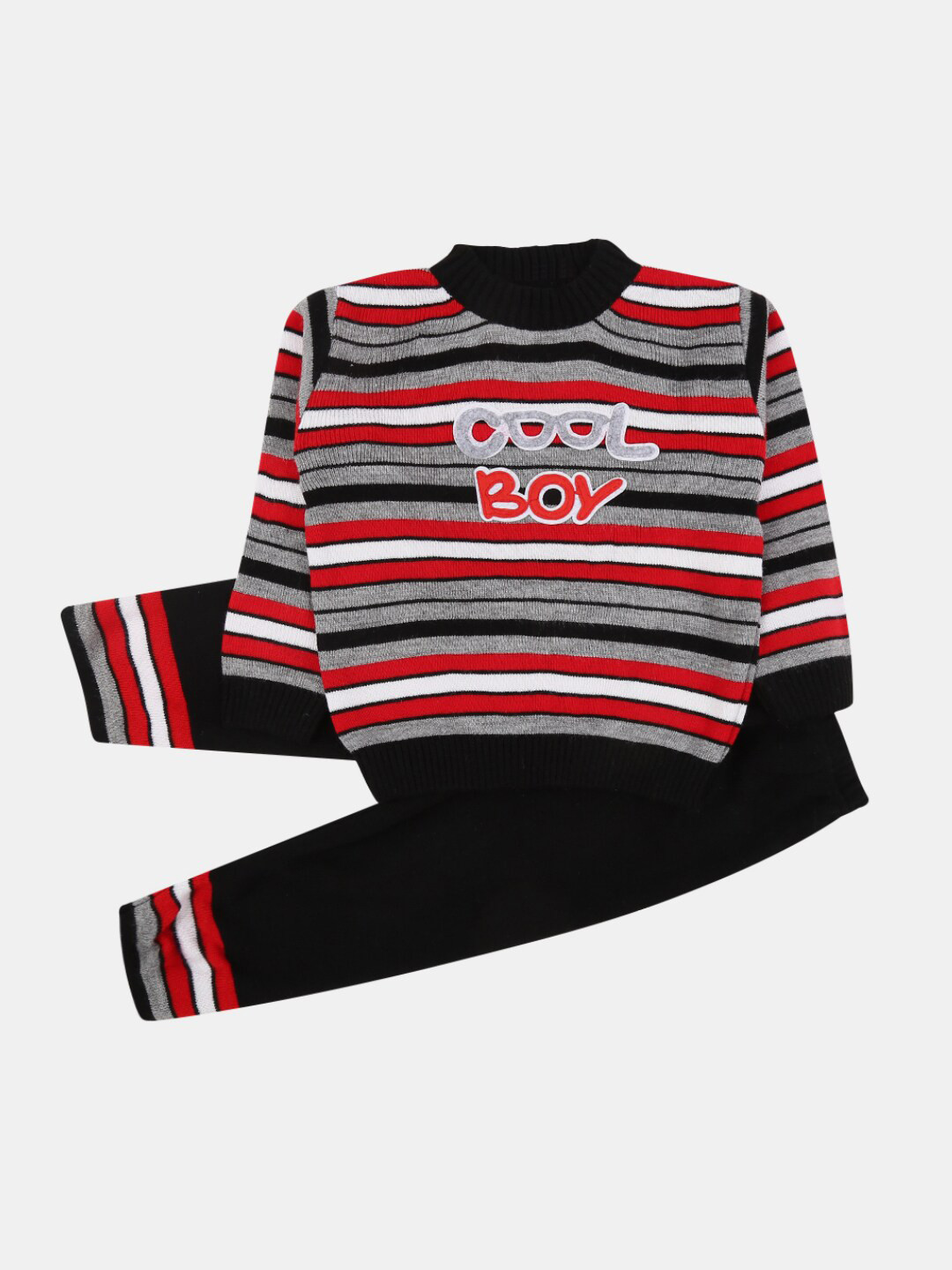 

V-Mart Boys Striped Sweater With Trousers, Black