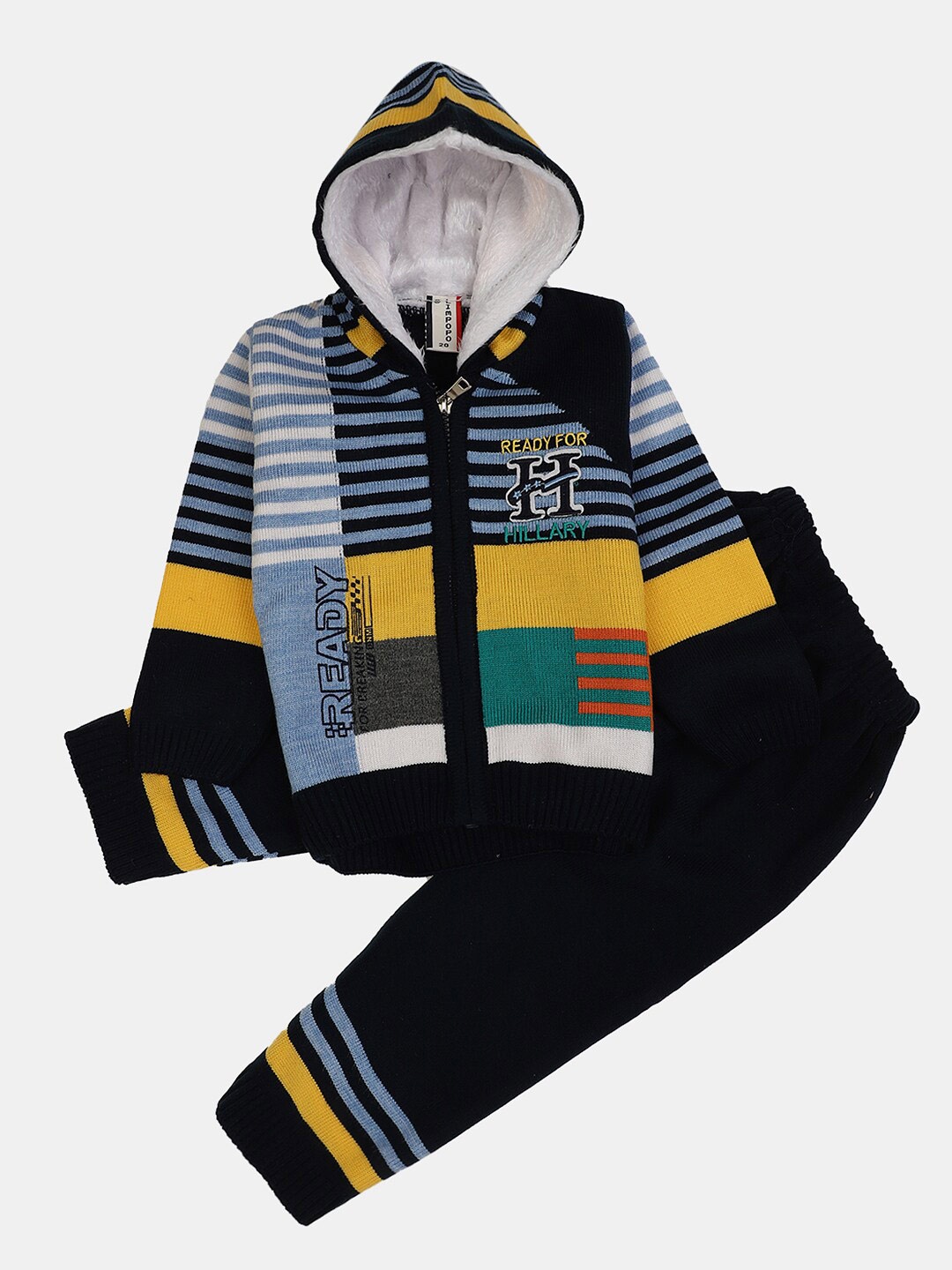 V-Mart Boys Striped Sweater With Trousers, Blue