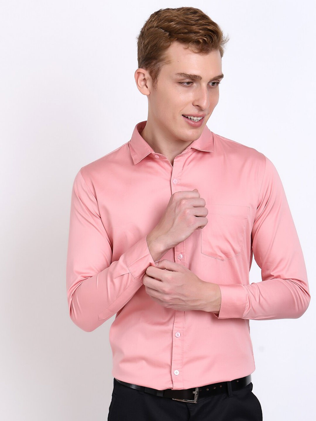 

DEZANO Premium Slim Fit Opaque Satin Formal Shirt, Peach