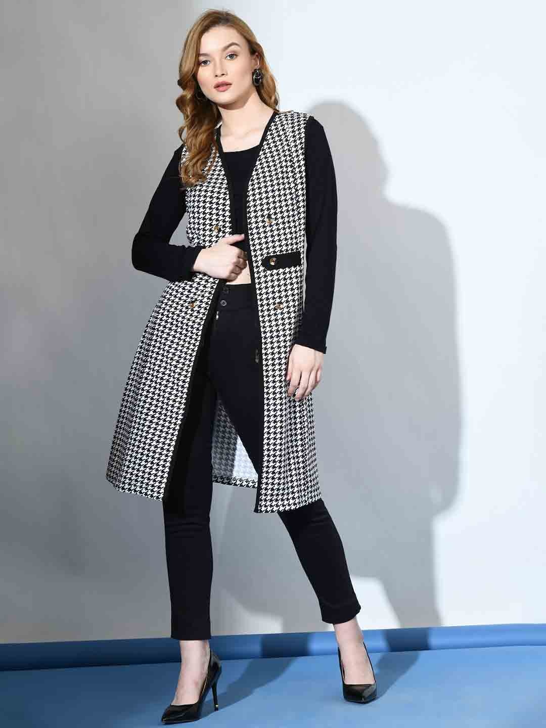 

IUGA Printed Open Front Longline Shrug, Black