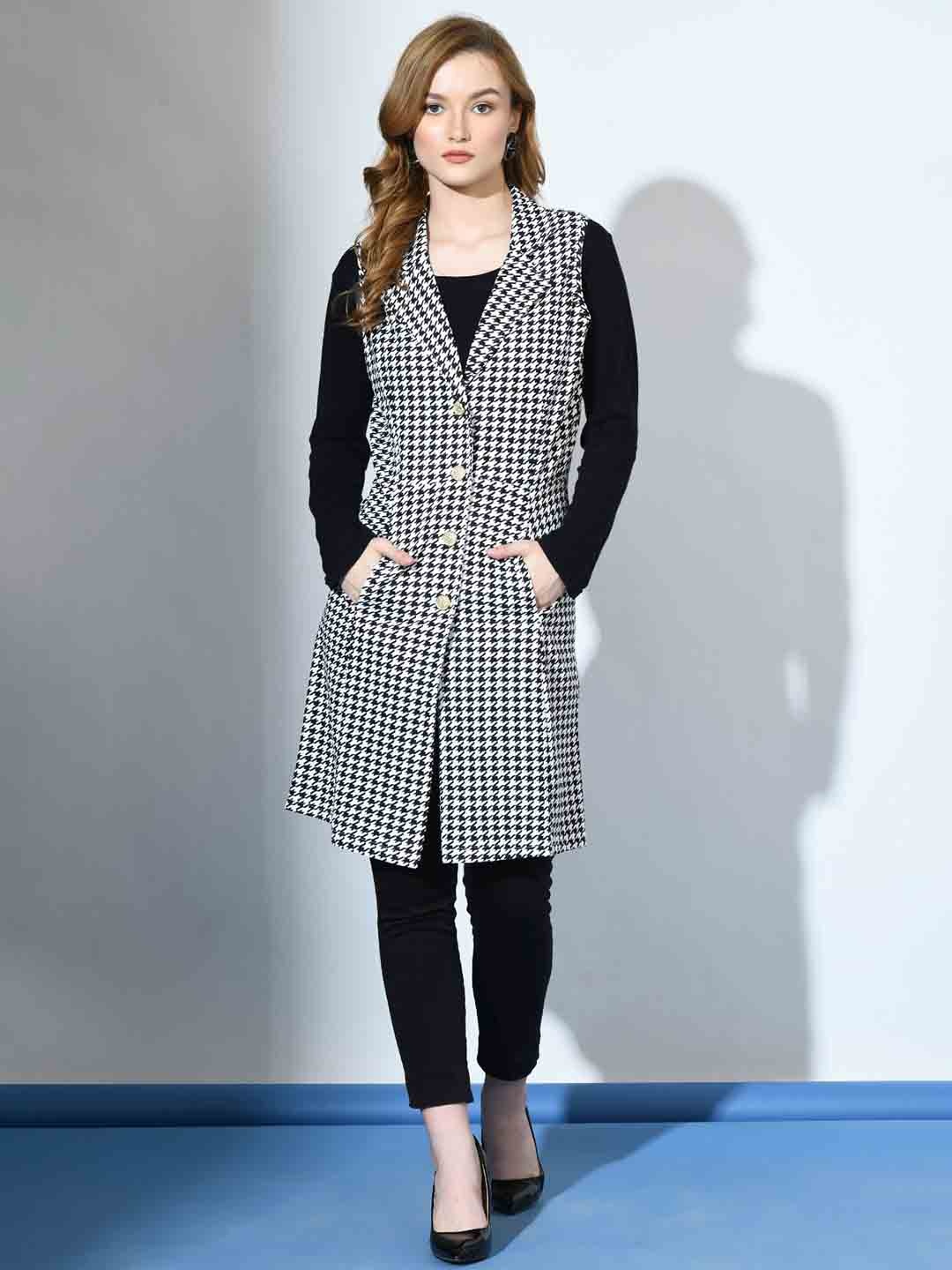 

IUGA Printed Longline Button Shrug, Black