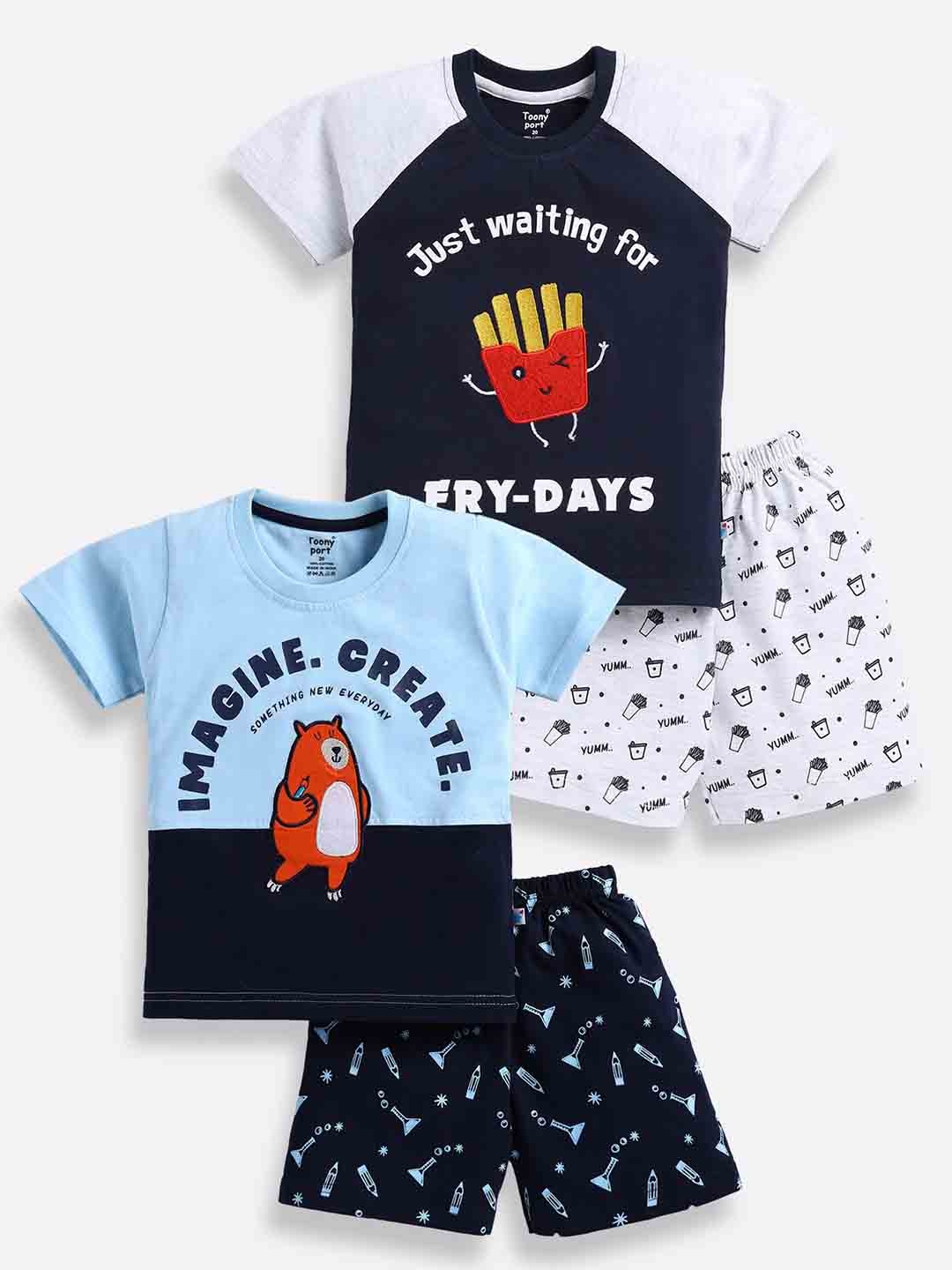 

Toonyport Boys Typography Printed Pure Cotton T-shirt With Shorts, Black
