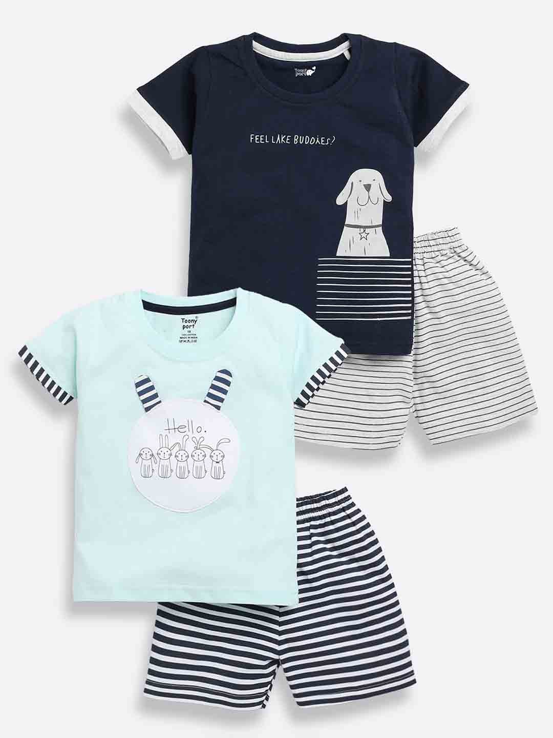 

Toonyport Boys Typography Printed T-Shirt With Shorts, Blue
