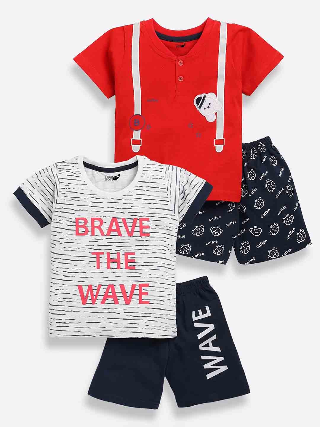 

Toonyport Boys Typography Printed T-shirt With Shorts, Red