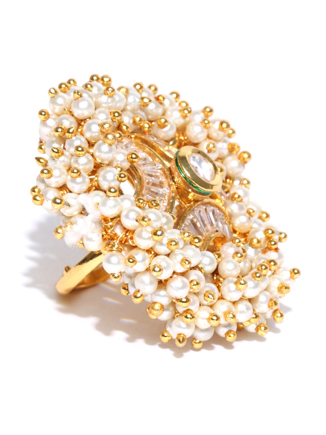 

Jewels Galaxy Off-White & Gold-Toned Beaded Stone-Studded Ring