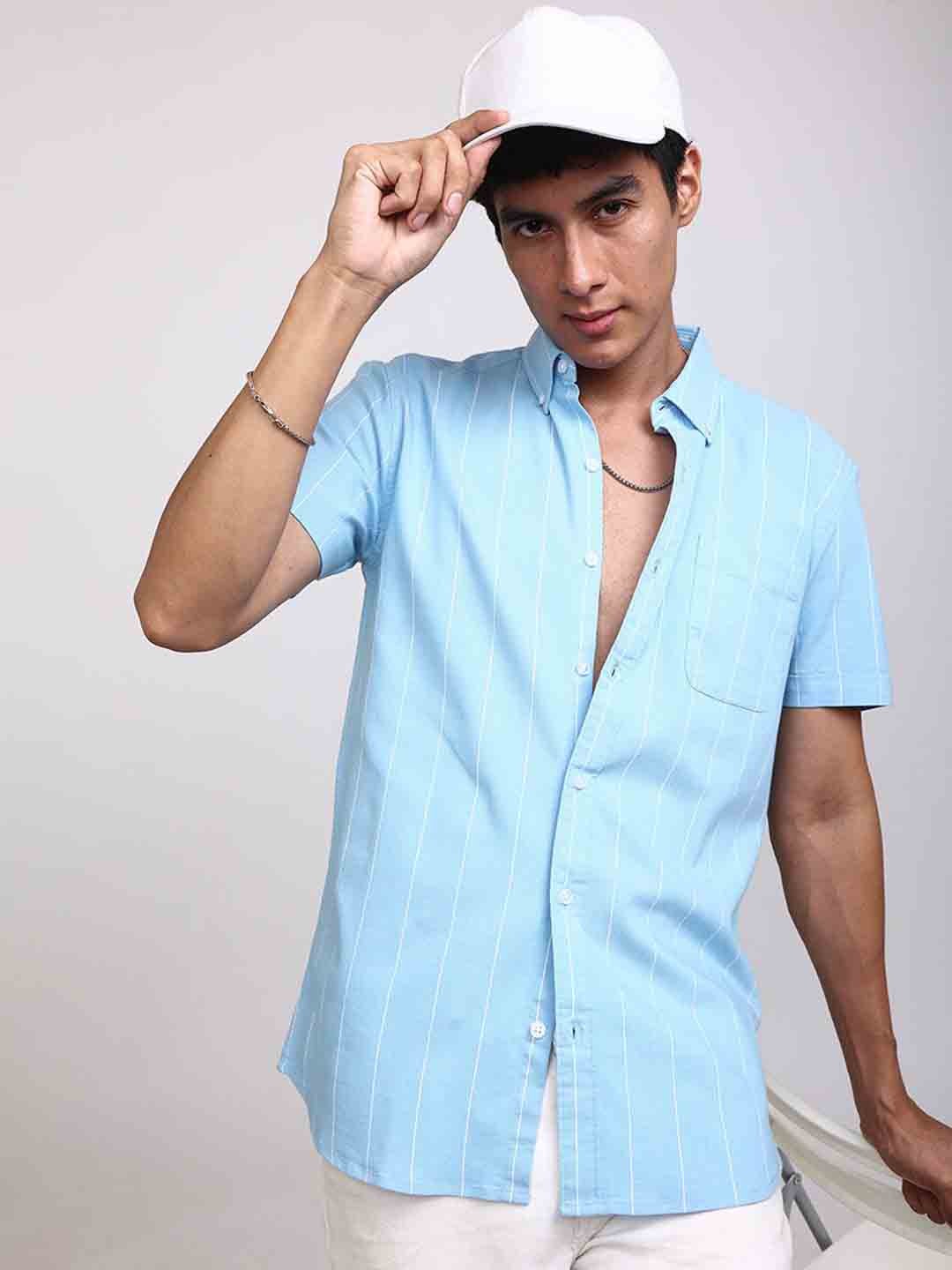 

Snitch Blue Vertical Stripes Pure Cotton Casual Shirt