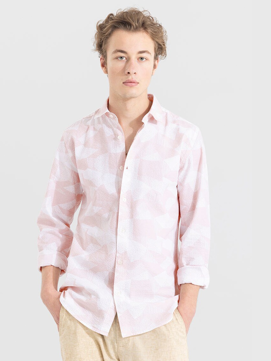 

Snitch Pink Abstract Printed Pure Cotton Casual Shirt