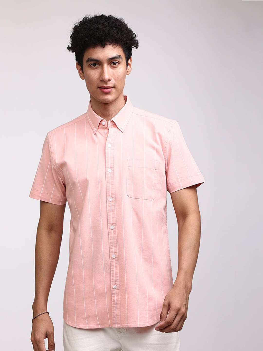 

Snitch Pink Vertical Stripes Pure Cotton Casual Shirt
