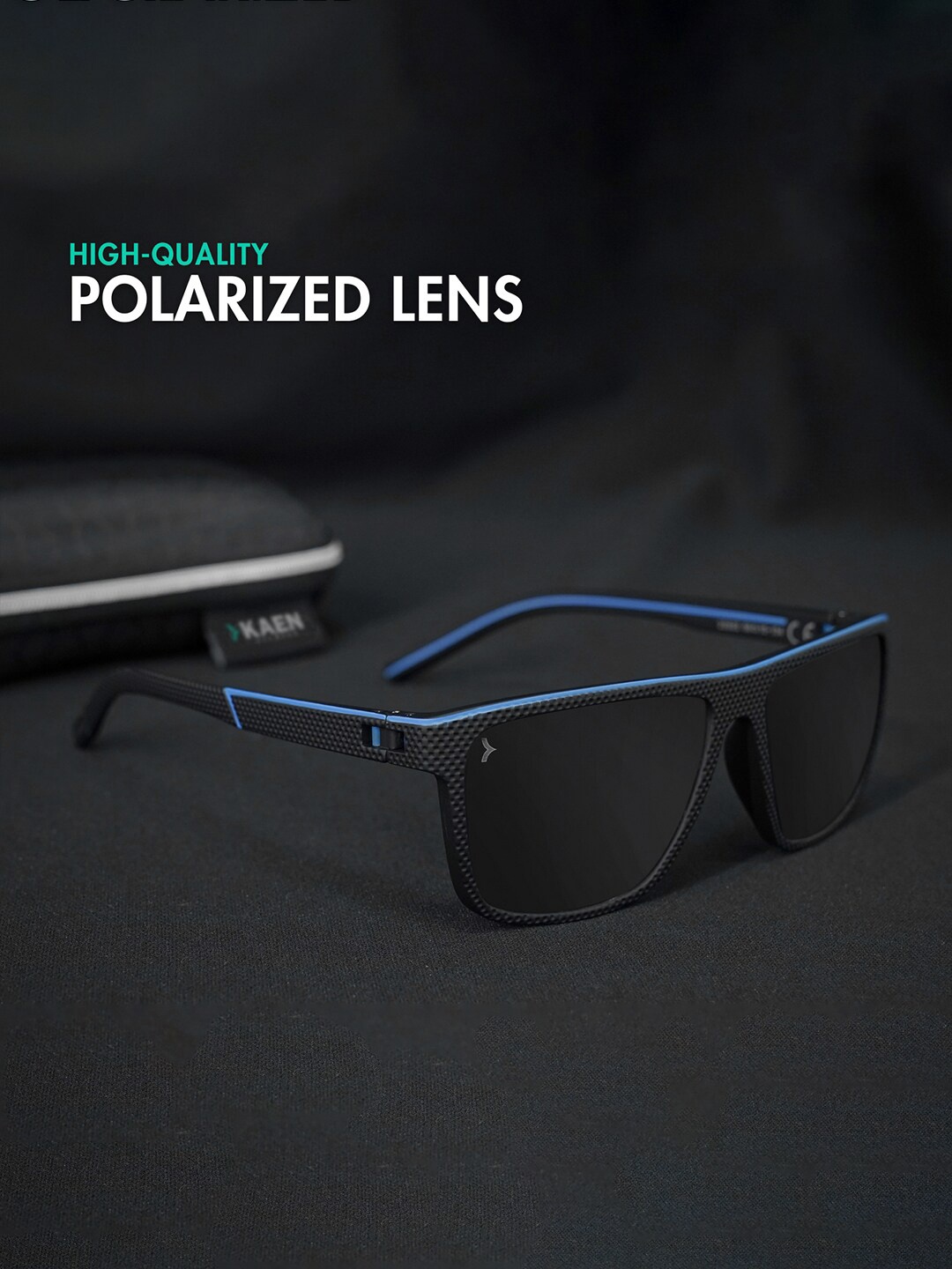 KAEN EYEWEAR Unisex Rectangle Sunglasses With Polarised Lens KAC1TOKAS, Black