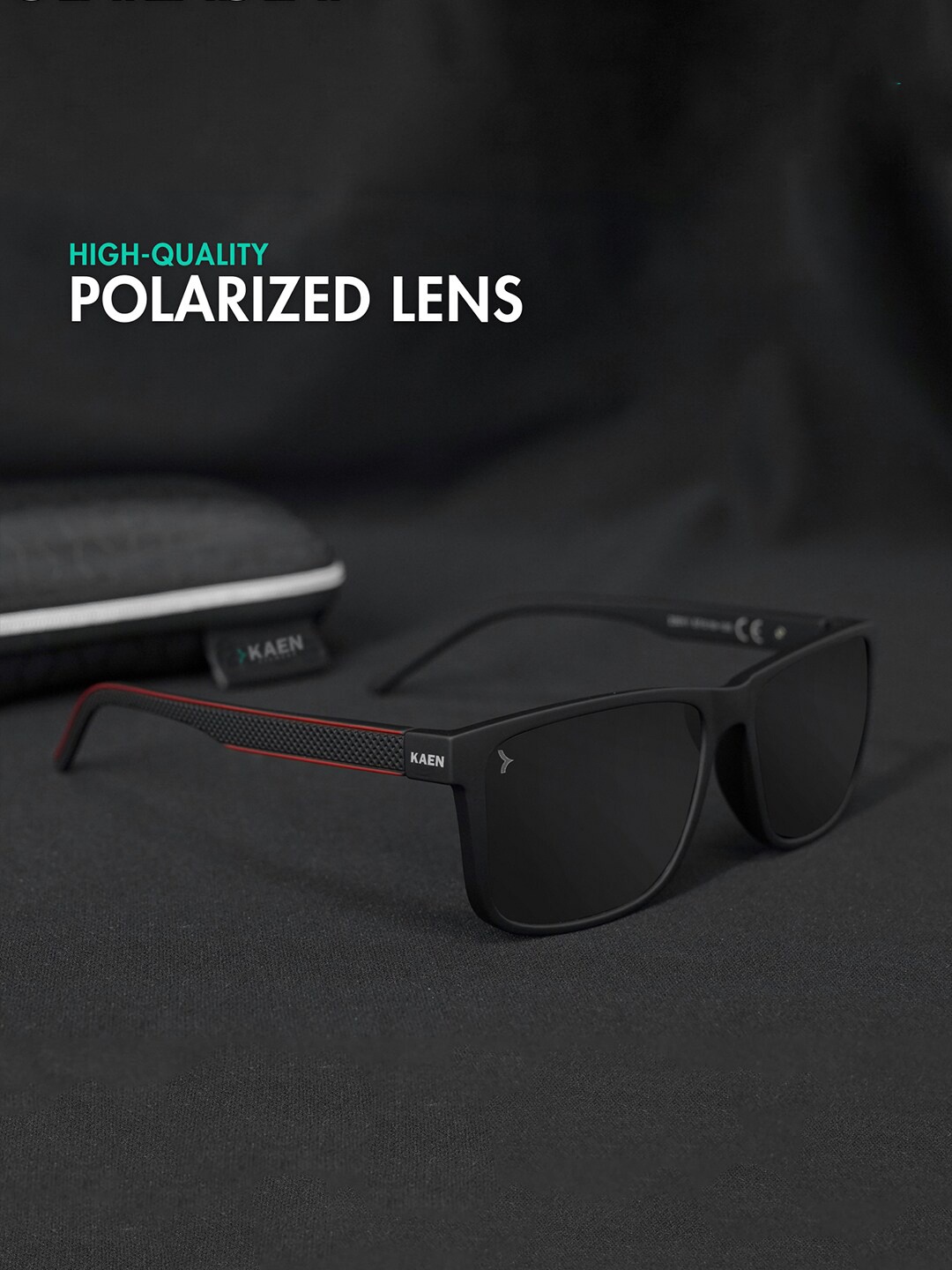 

KAEN EYEWEAR Unisex Lens & Rectangle Sunglasses With Polarised Lens KAC1Axel, Black