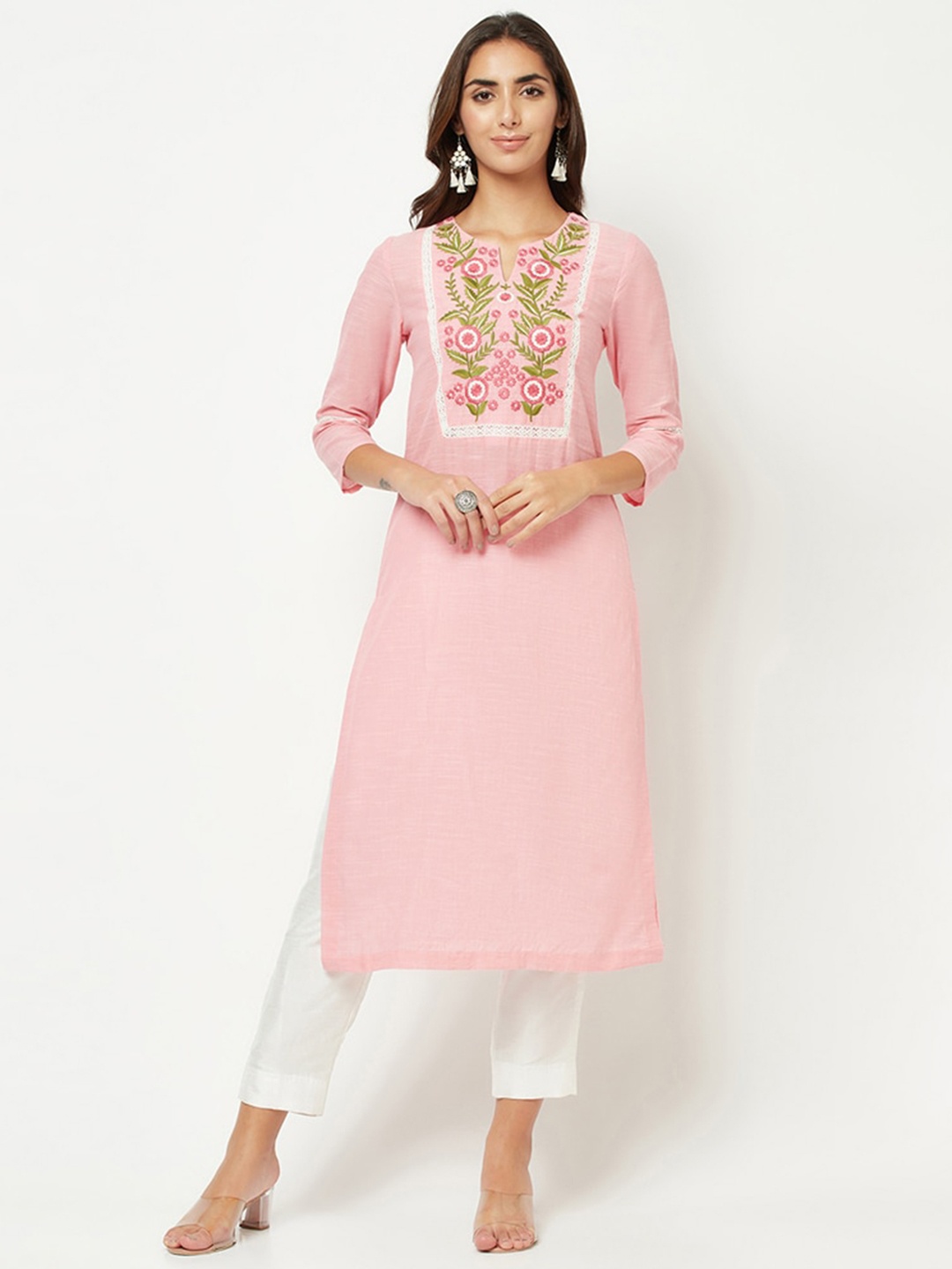 

BARARA ETHNIC Ethnic Motifs Embroidered Pure Cotton Kurta, Pink