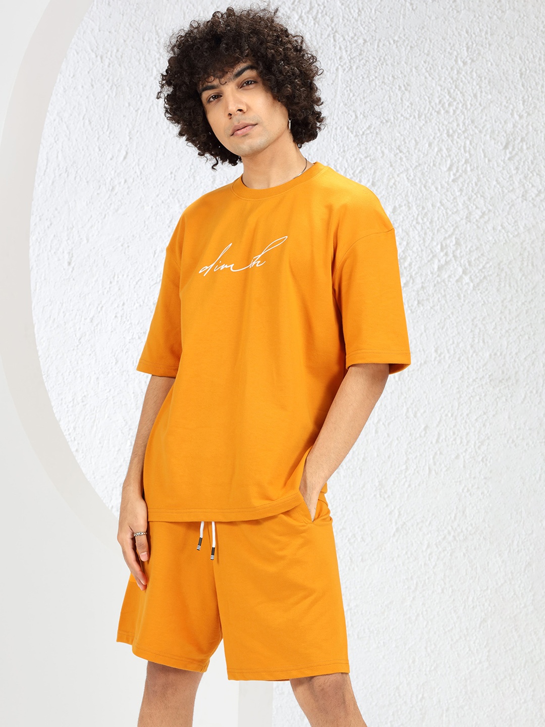 

DIMEH Printed T-Shirt With Shorts, Yellow