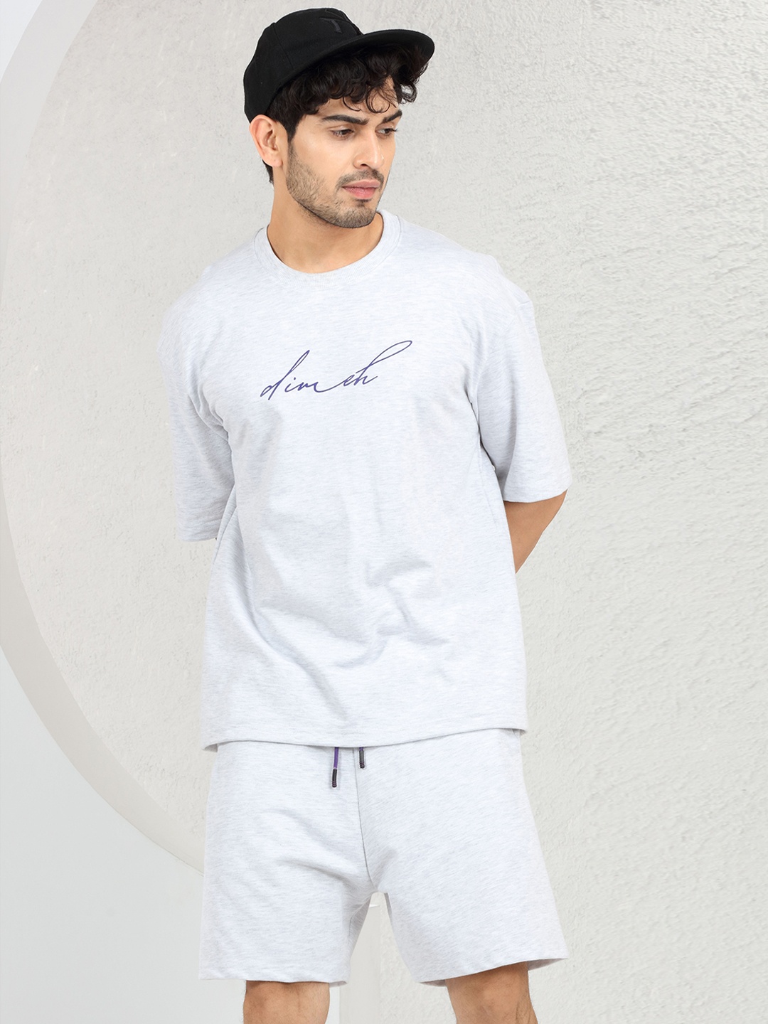 

DIMEH Printed T-Shirt With Shorts, Grey