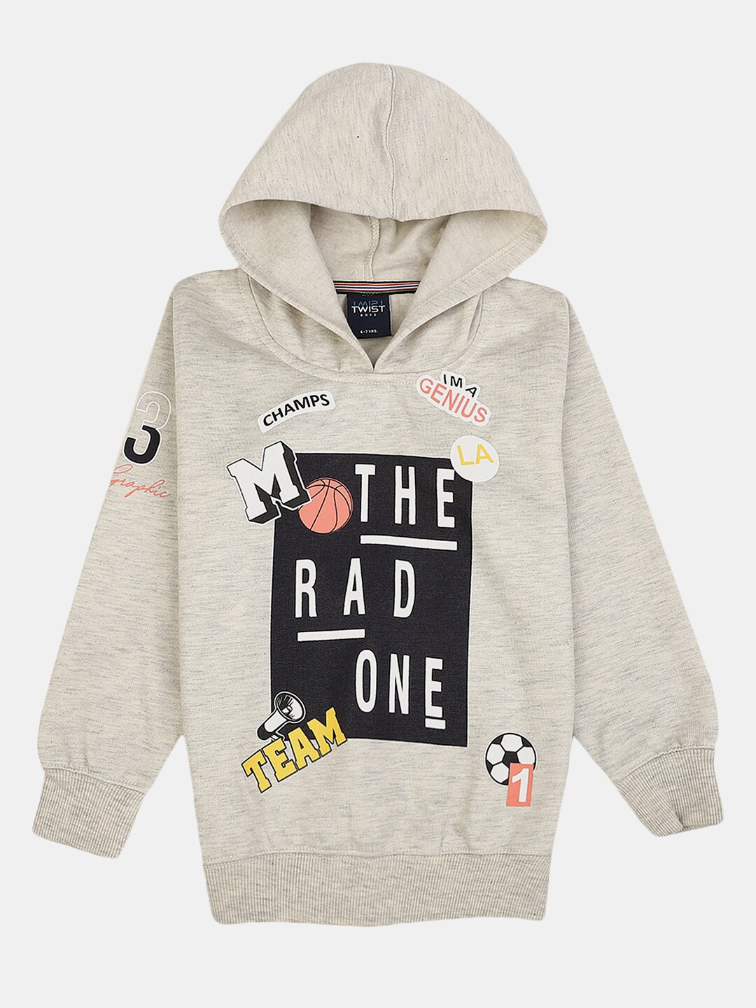 

V-Mart Boys Printed Hooded Pullover Sweatshirt, Grey