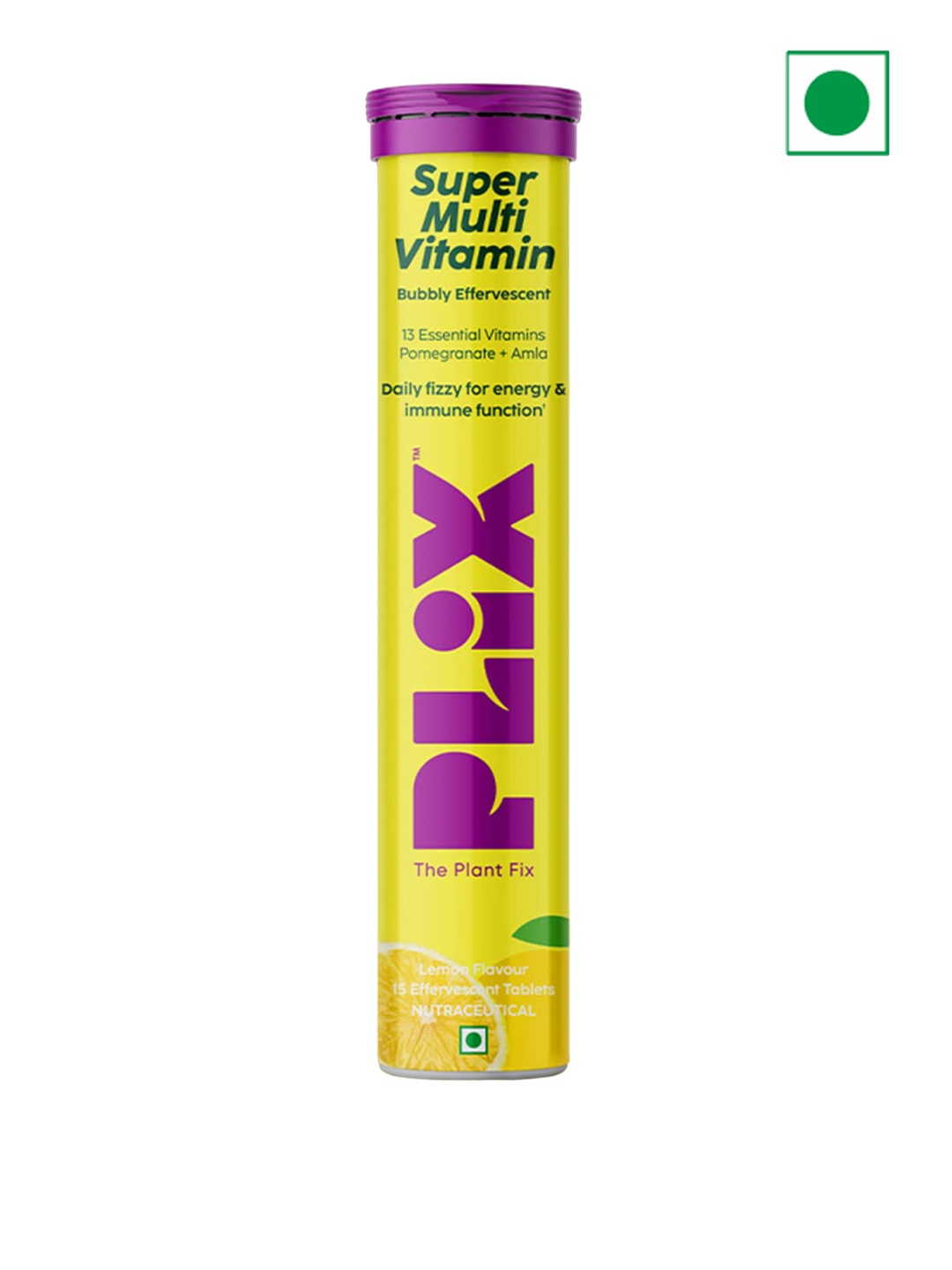 

PLIX THE PLANT FIX Super Multivitamin Bubbly Lemon Flavour Tablets - 15 Tablets, Yellow