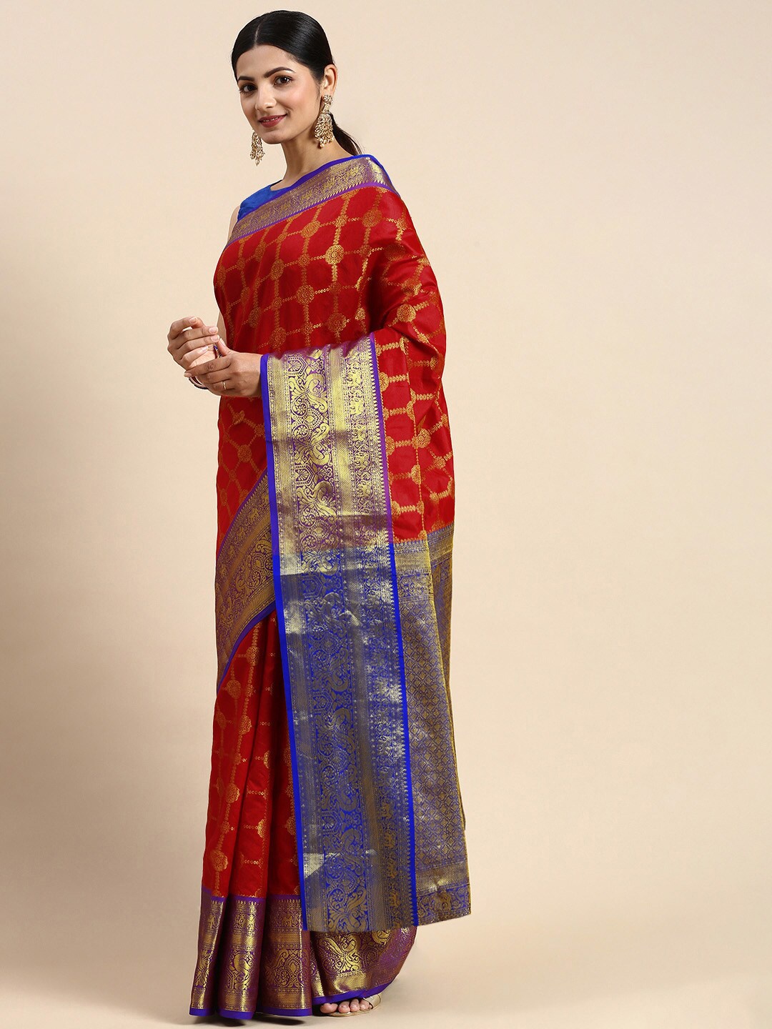 

Anaita Woven Design Zari Pure Silk Kanjeevaram Saree, Red