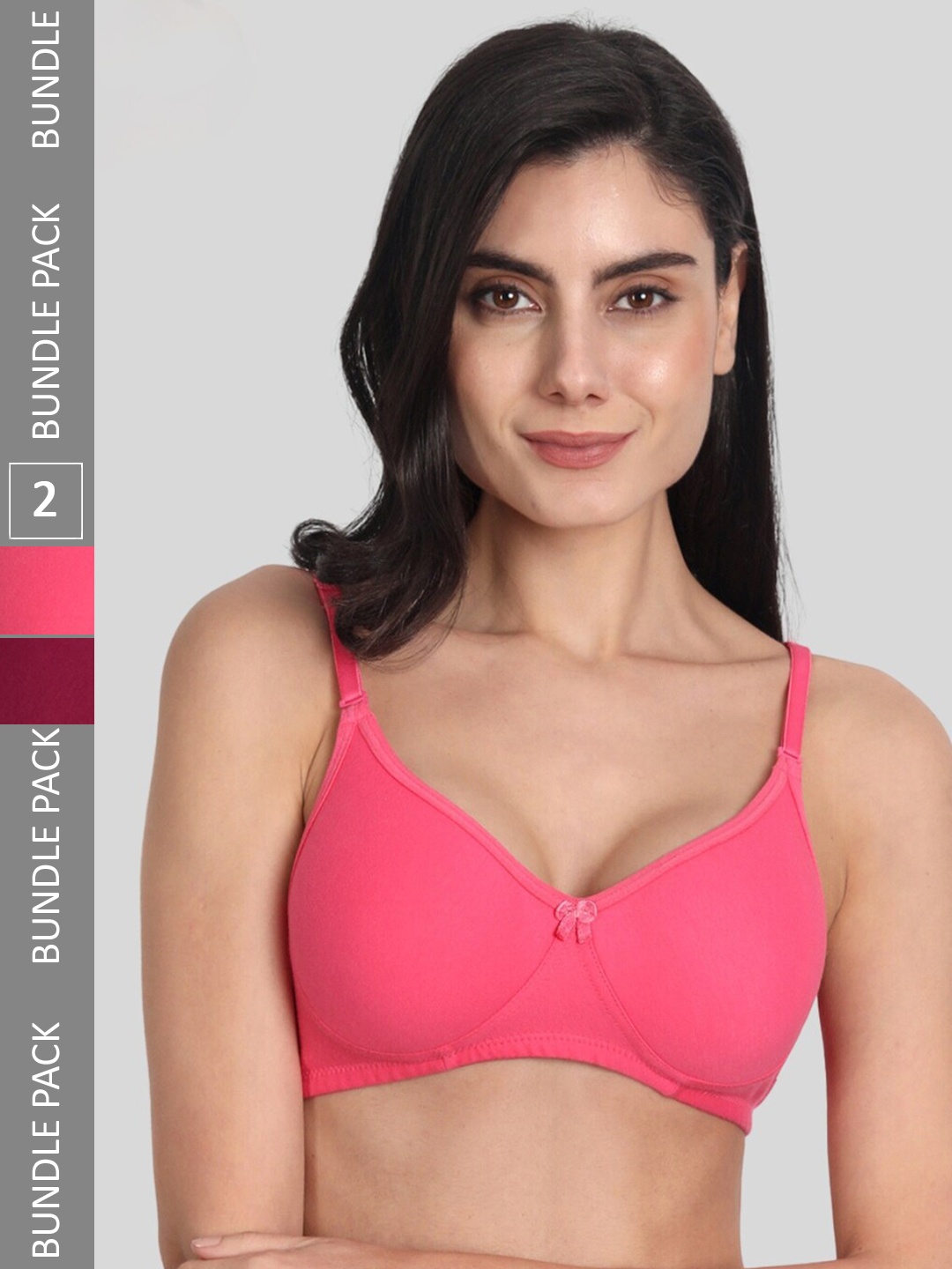 

Aimly Pack Of 2 Seamless Full Coverage Dry Fit Cotton All Day Comfort T Shirt Bra, Pink