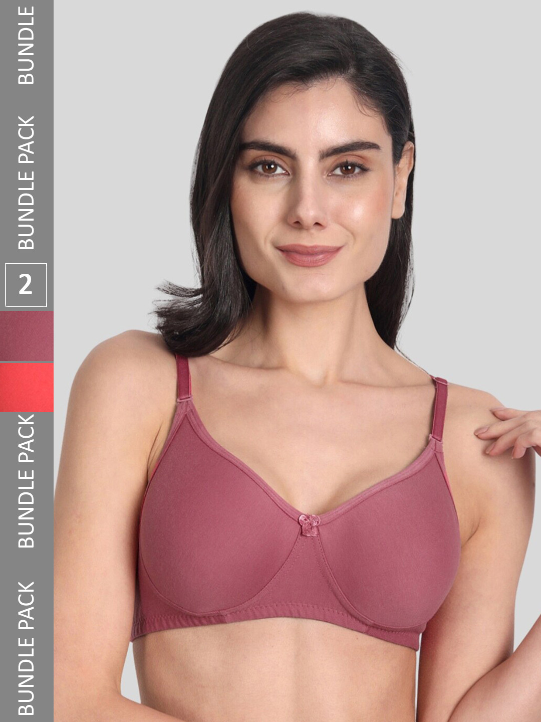

Aimly Pack Of 2 Seamless Full Coverage Dry Fit Cotton All Day Comfort T Shirt Bra, Mauve